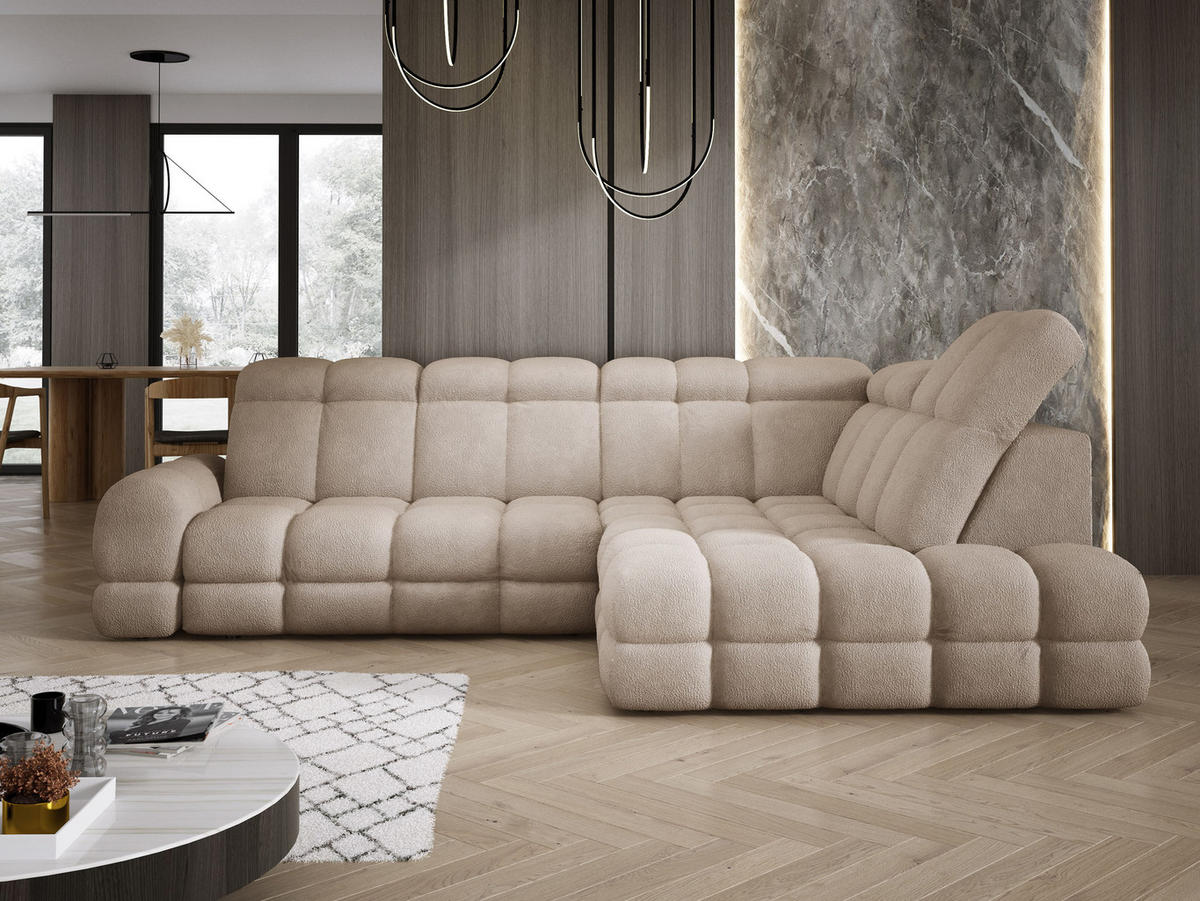 ECKSOFA TOLLO Anthology-stoff L-form 302x217x105 cm beige - Beige, Holz/Textil (217/302cm) - DomoHome