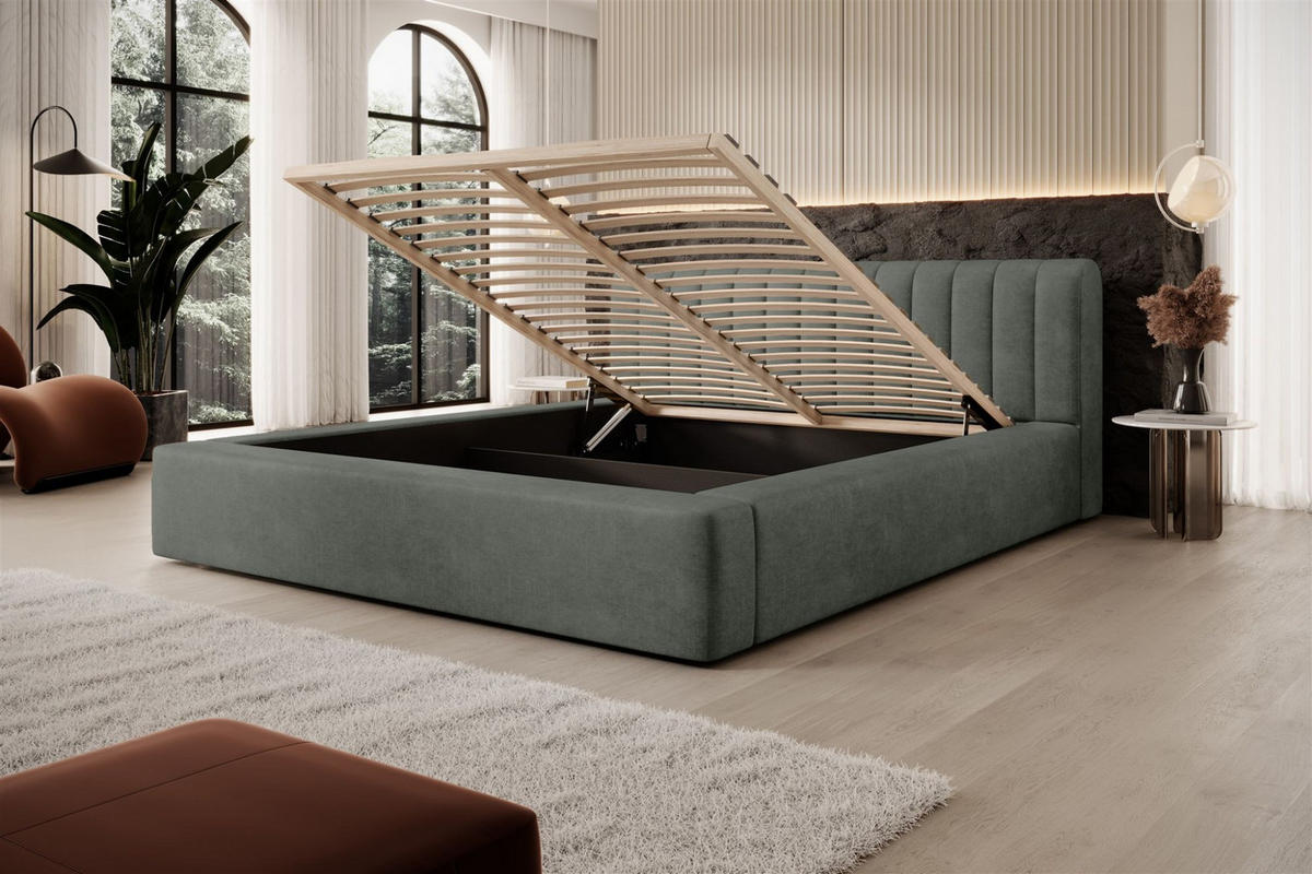 POLSTERBETT Peoria Stoff Macau - Grün, Holzwerkstoff/Textil (140/200cm) - Fun Möbel