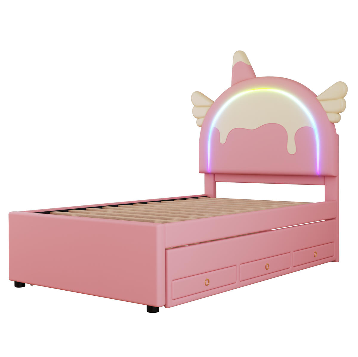KINDERBETT mit Ausziehbett und Schubladen 90 x 200 cm PU Rosa - Pink, Holzwerkstoff (90/200cm) - Beauniv