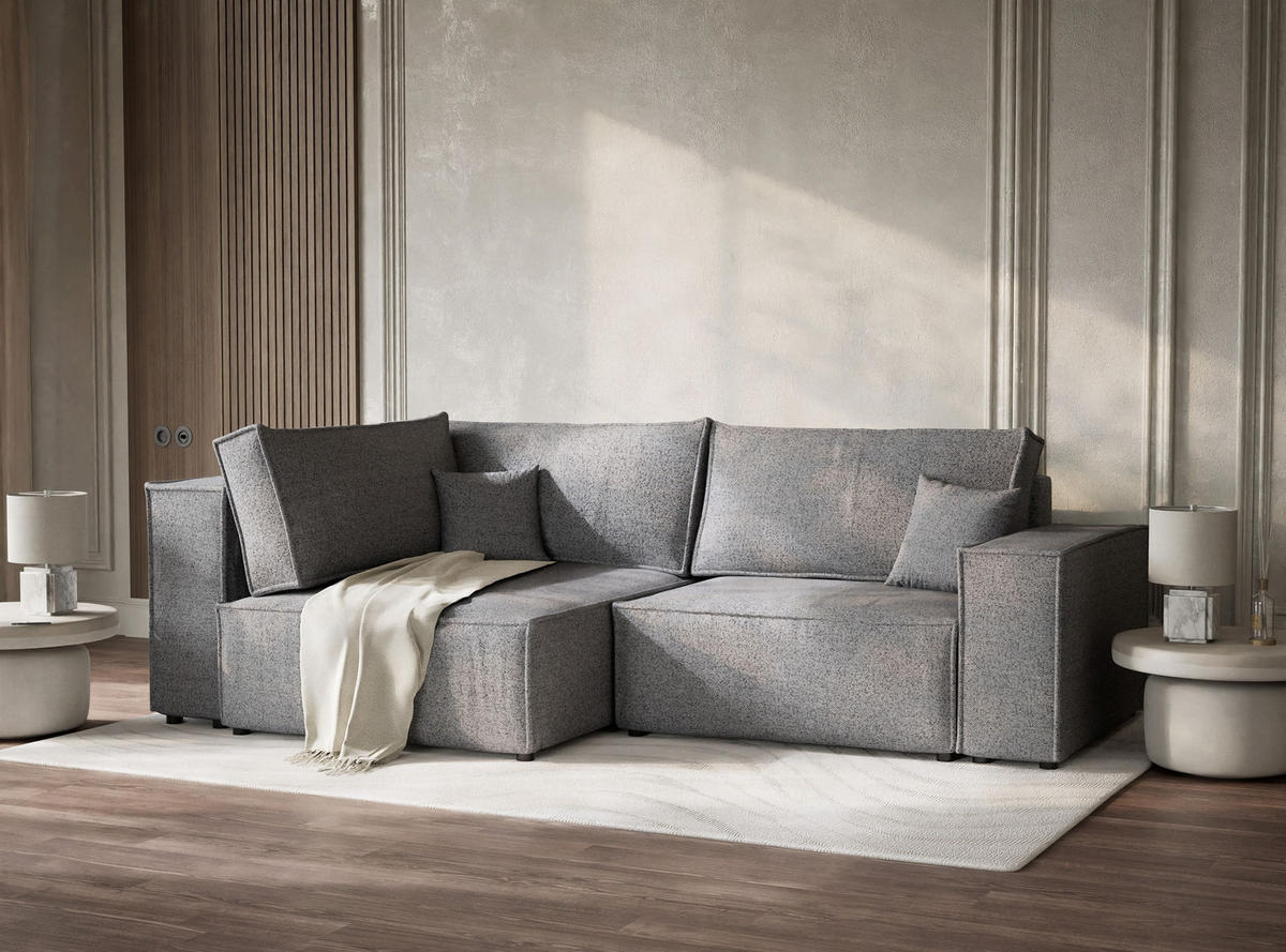 ECKSOFA MIT SCHLAFFUNKTION Tonga Grau Webstoff - Schwarz/Grau, Holz/Holzwerkstoff (105/253cm) - Maison de Reve