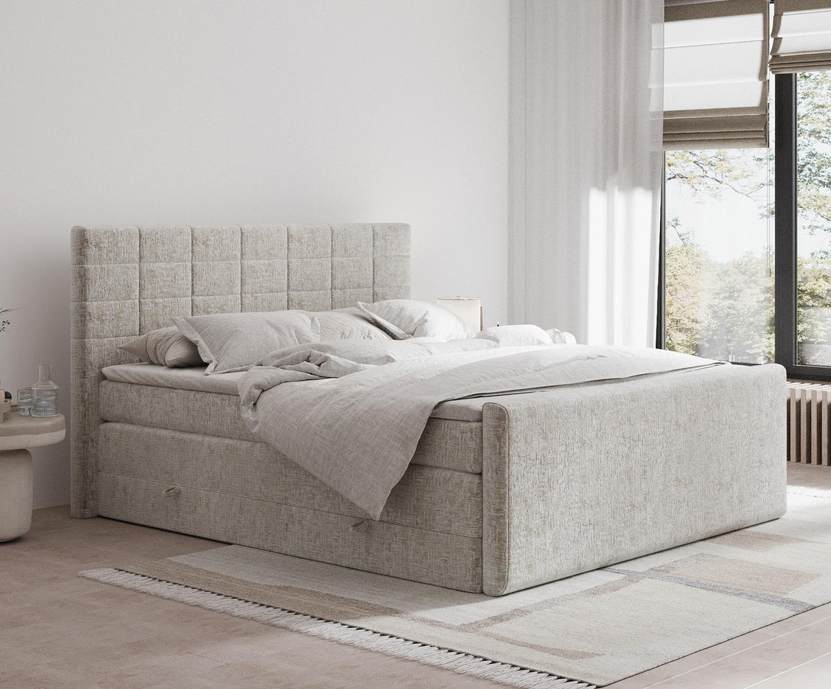 BOXSPRINGBETT Ava Beige 160/200 cm - Beige/Schwarz, Holz/Holzwerkstoff (160/200cm) - Maison de Reve
