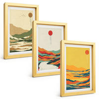 BILDER SET 3er Set - 20x30 cm Goldrahmen - Farbenfrohe Muster der Japandi-Flussberge - Goldfarben, Kunststoff (20/30cm) - TULUP