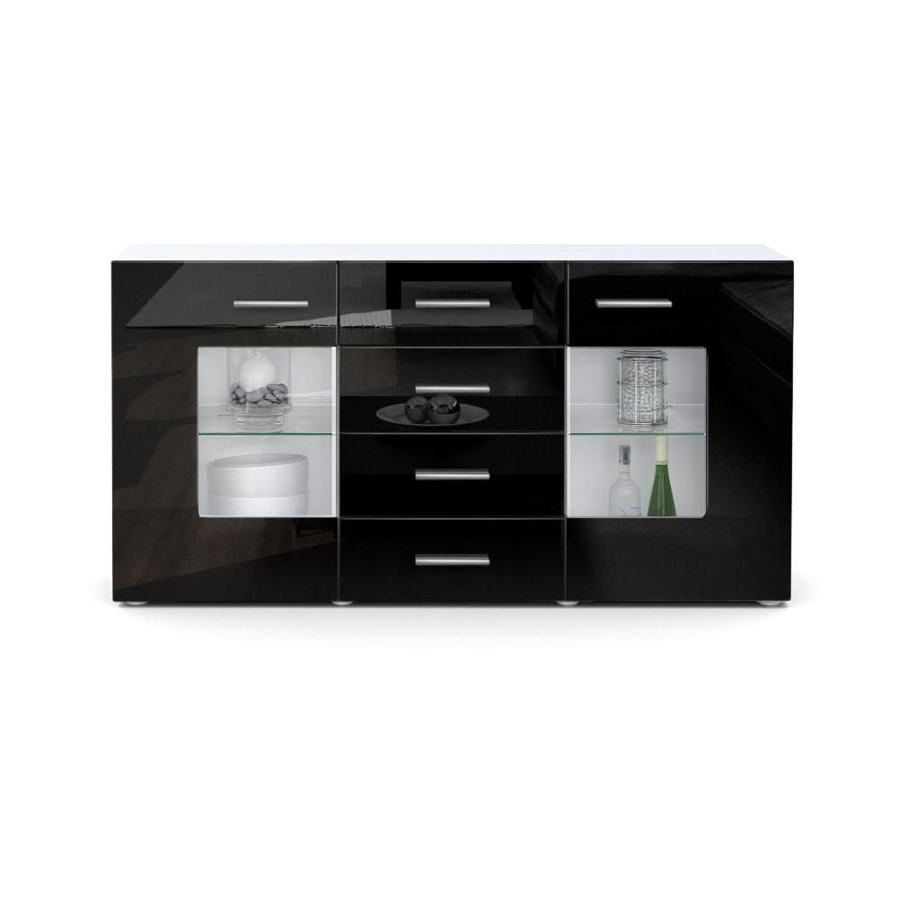 Vladon Sideboard Schwarz Hochglanz 139x72x35 cm
