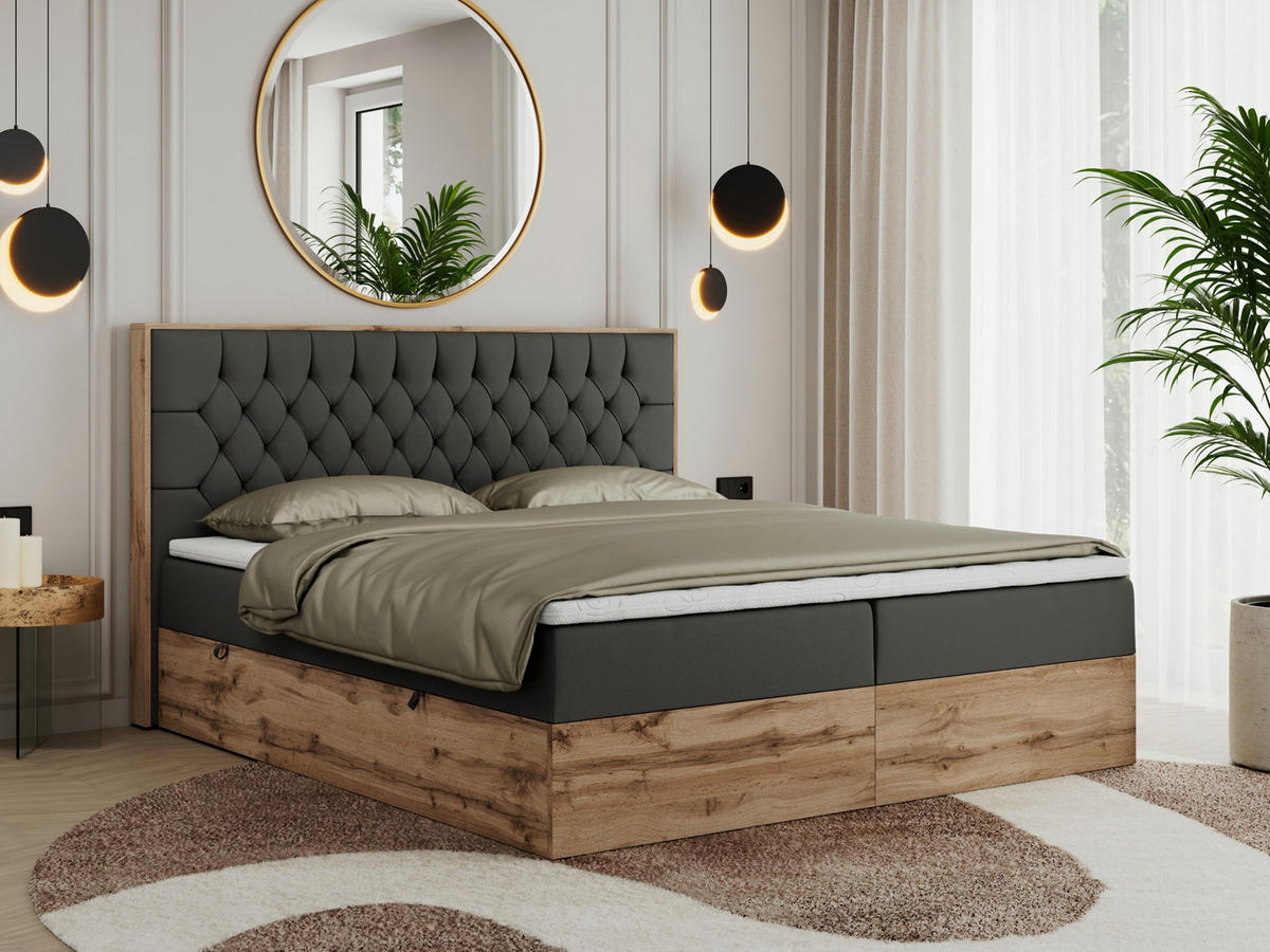 BOXBETT AMORE 160/200 Dunkelgrau Kunstleder - H3 - Dunkelgrau, Holz/Textil (160/200cm) - MKS