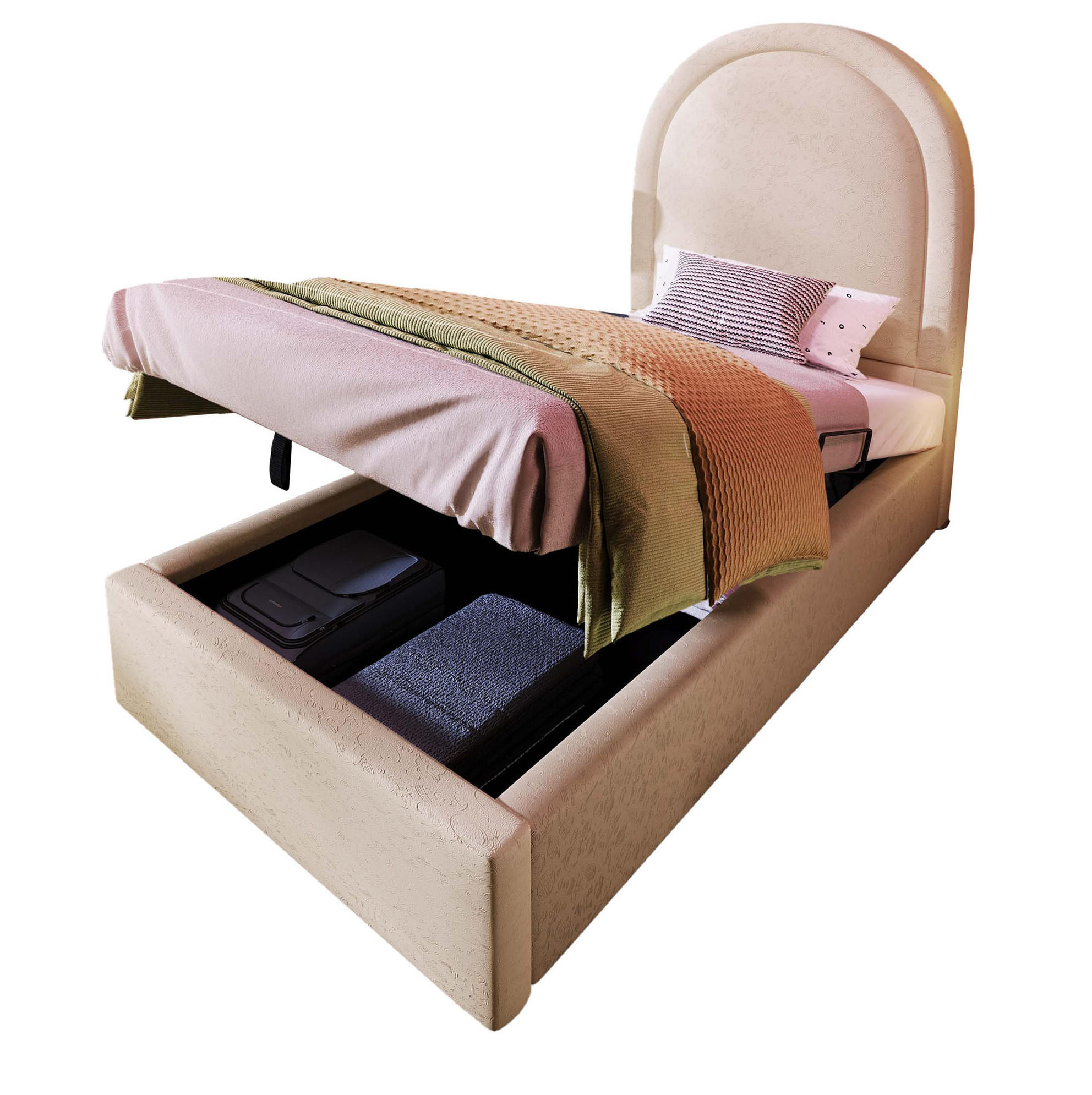 KINDERBETT 90/200 cm in Beige mit Stauraum, Matratze und hydraulischem Lattenrost - Beige, Leder (90/200cm) - BEAOK