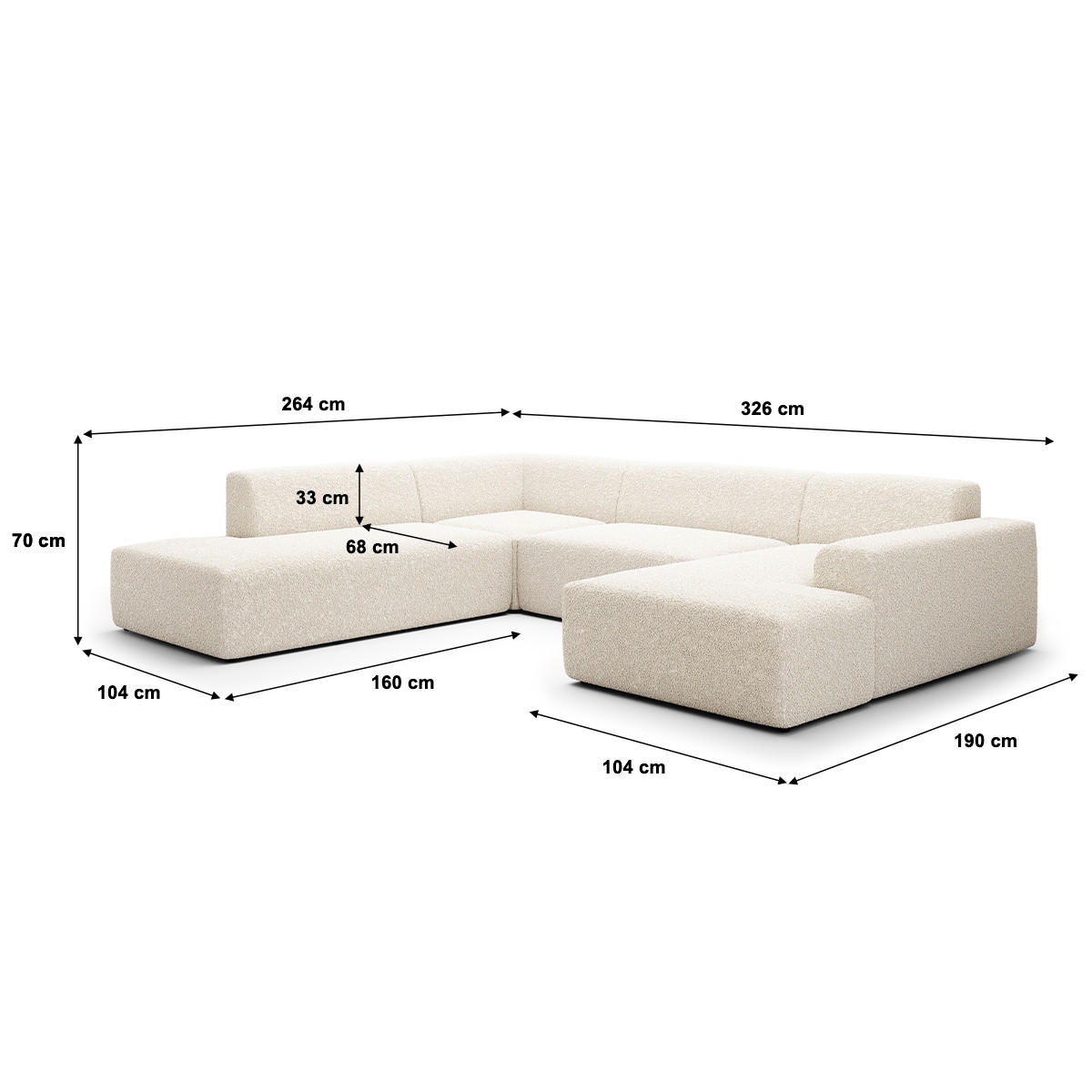 PANORAMASOFA Torino 5 Sitzplätze Beige - Beige, Holz (326/104/190cm) - Petits-meubles