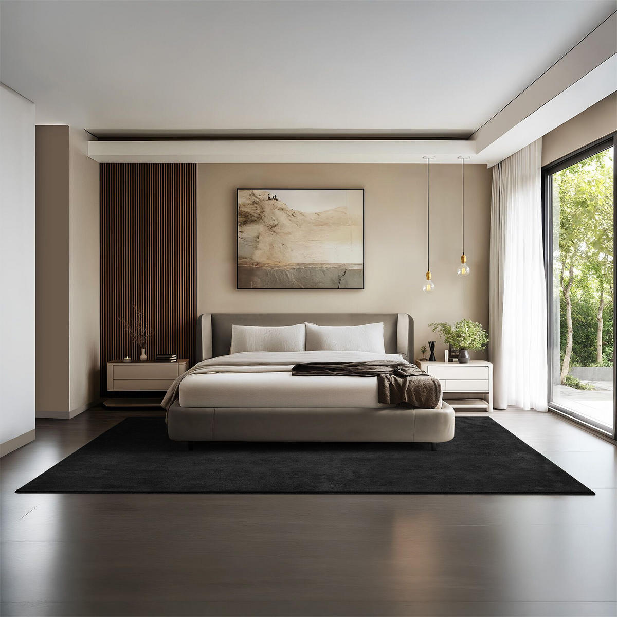 KURZFLORTEPPICH Soft Zone,rutschfeste Unterseite,schwarz - Schwarz, Kunststoff (290/200cm) - tectake