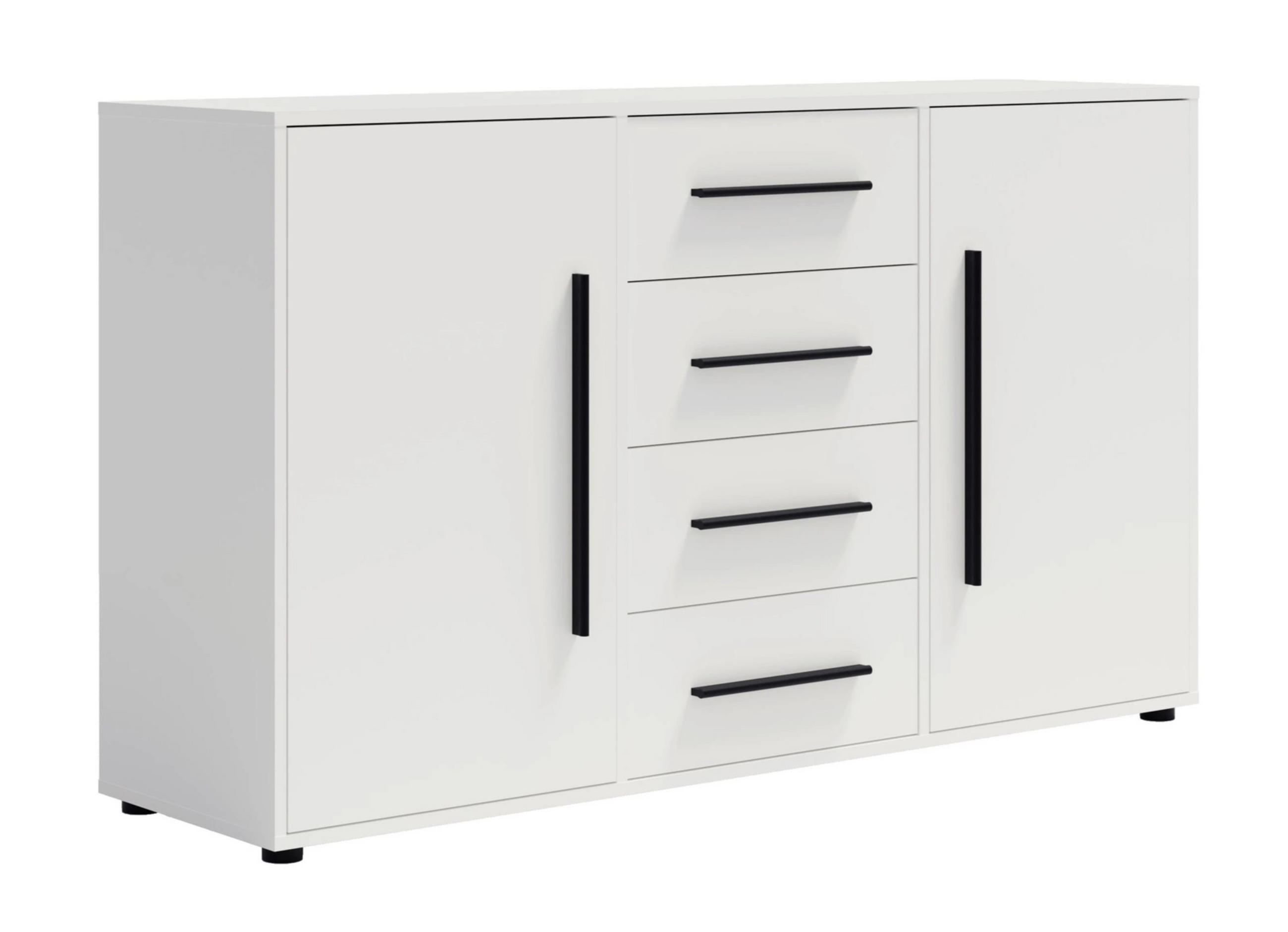 KOMMODE Modena K2D4SZ 150 cm in Weiß mit Türen und Schubladen - Schwarz/Weiß, Holzwerkstoff/Kunststoff (150/87/40cm)