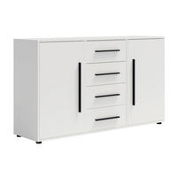 KOMMODE Modena K2D4SZ 150 cm in Weiß mit Türen und Schubladen - Schwarz/Weiß, Holzwerkstoff/Kunststoff (150/87/40cm)
