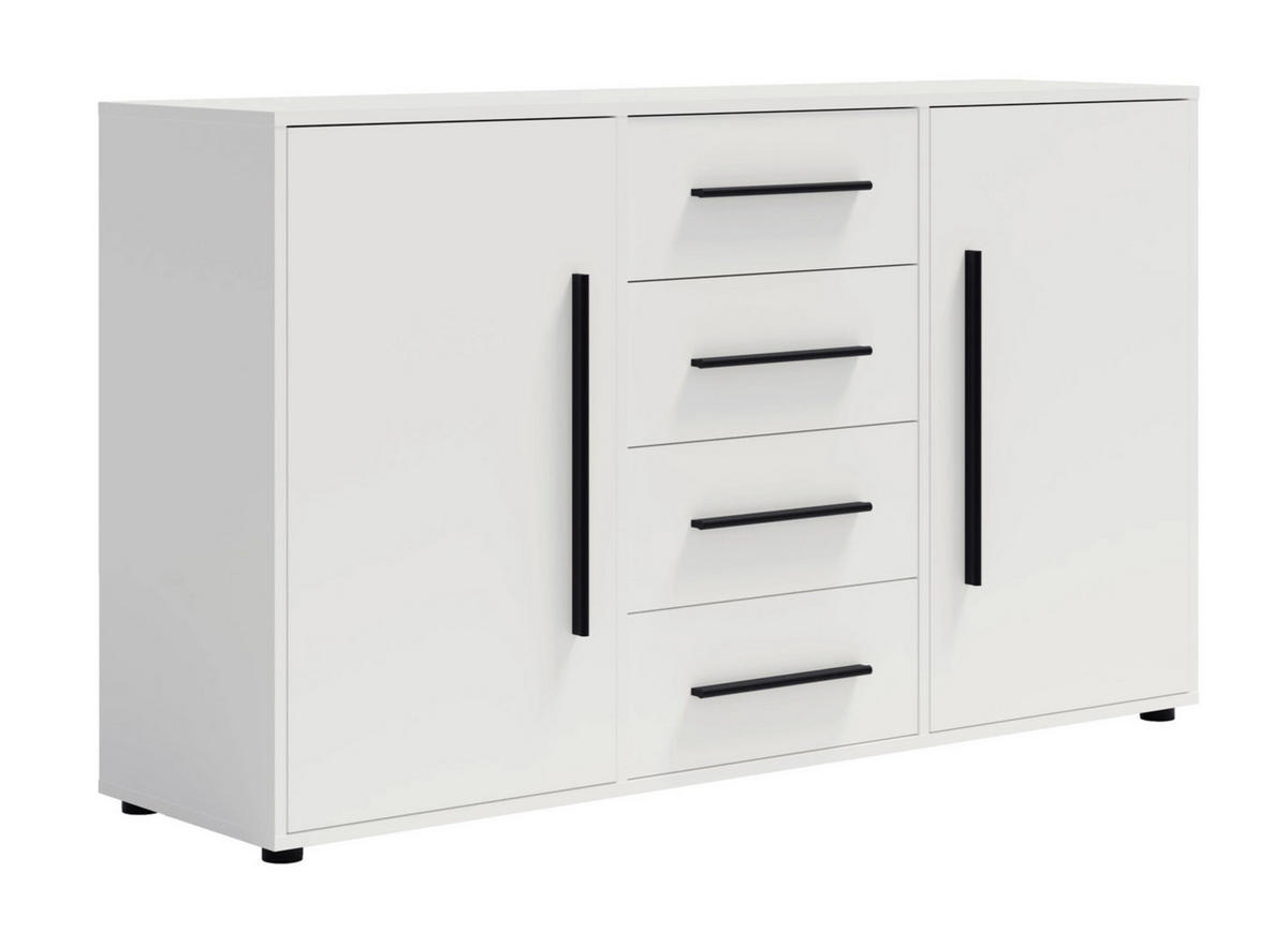 KOMMODE Modena K2D4SZ 150 cm in Weiß mit Türen und Schubladen - Schwarz/Weiß, Holzwerkstoff/Kunststoff (150/87/40cm)
