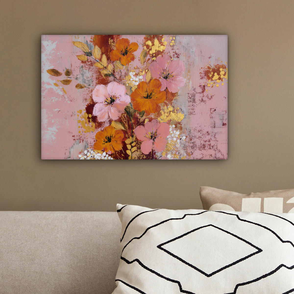 LEINWANDBILD Malerei - Blumen - Rustikal - Rosa Deko Schlafzimmer 30x20 cm - Altrosa, Textil (30/20cm) - MuchoWow