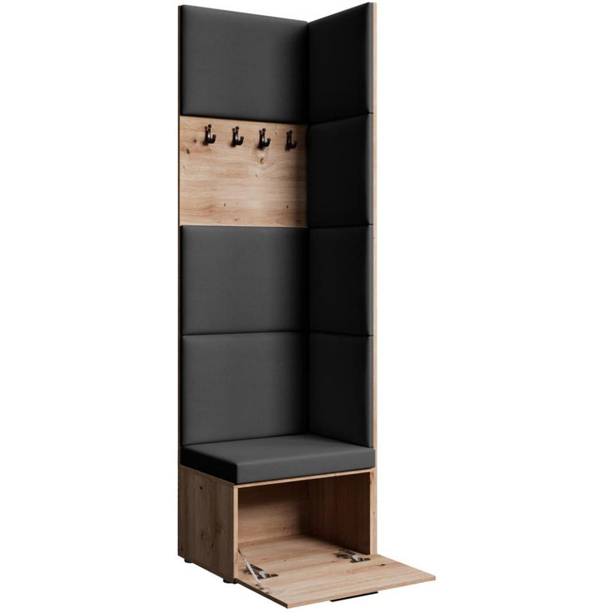 GARDEROBE Margaret V 81/203/43 mit gepolsterten Paneelen - Schwarz/Eiche Artisan, Holzwerkstoff/Kunststoff (60/206.5/42cm) - Beautysofa