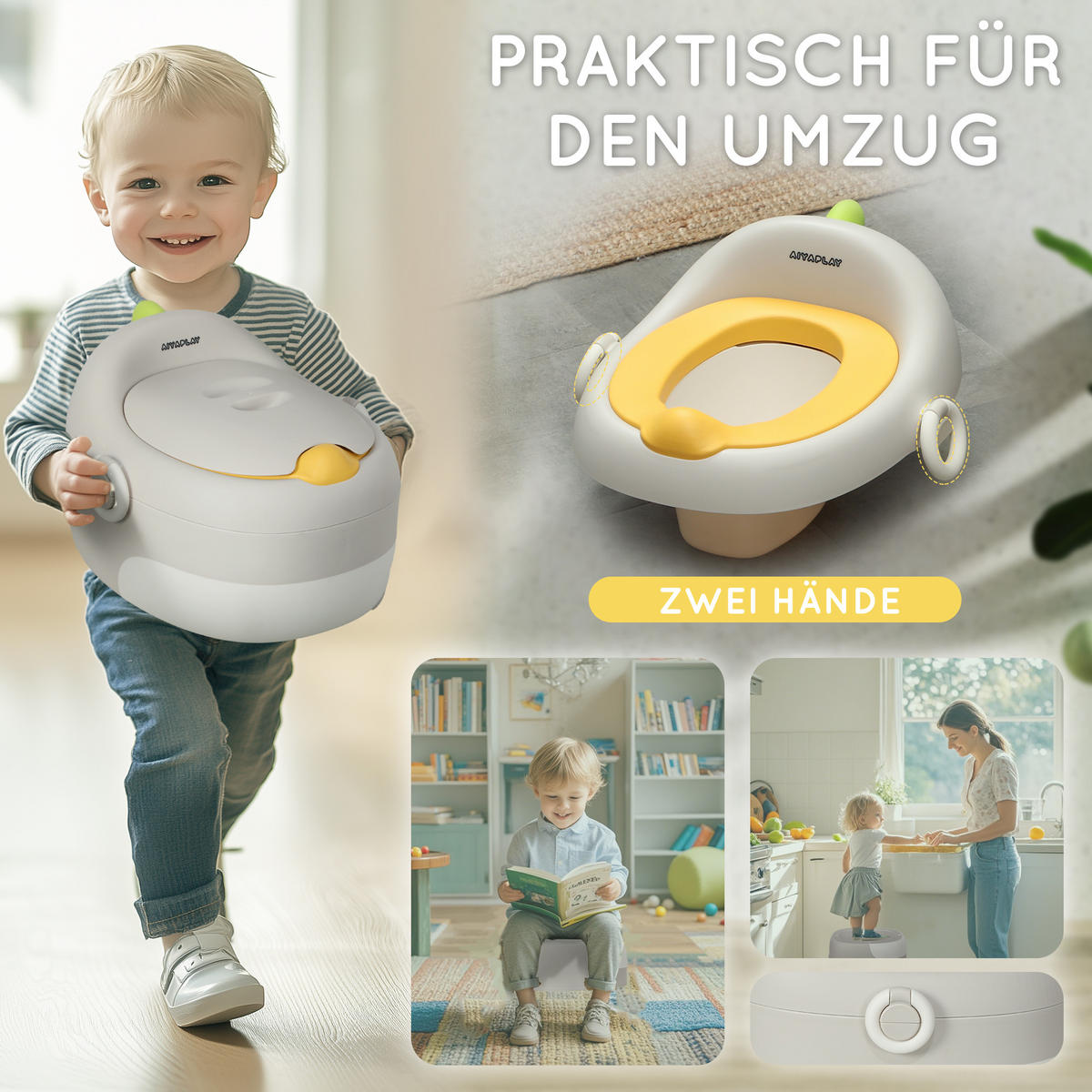 KINDERTOPF, Kunststoff, Kunstleder, Grau - Grau, Kunststoff (33/38.4cm) - AIYAPLAY