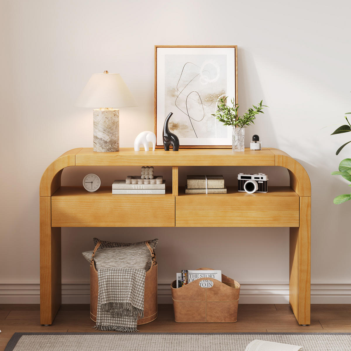 BEISTELLTISCH in Naturfarbe Moderner Konsolentisch mit Schubladen für Diele, Flur und Wohnzimmer, B120/T35.5/H76.5 cm - Naturfarben, Holzwerkstoff/Metall (35.5/120/76.5cm) - STILVORA
