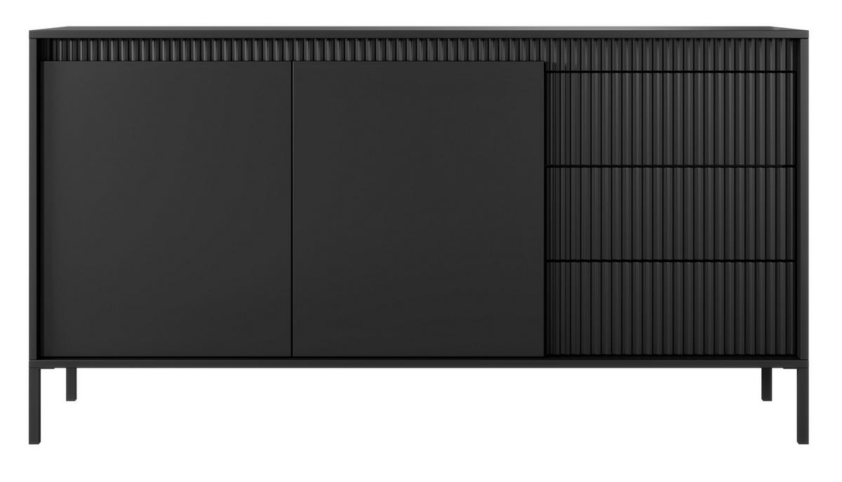 KOMMODE Schwarz 153 2D3S ENSO Gerillt - Schwarz, Holzwerkstoff (153.5/81.4/39.5cm) - Sepro Meble