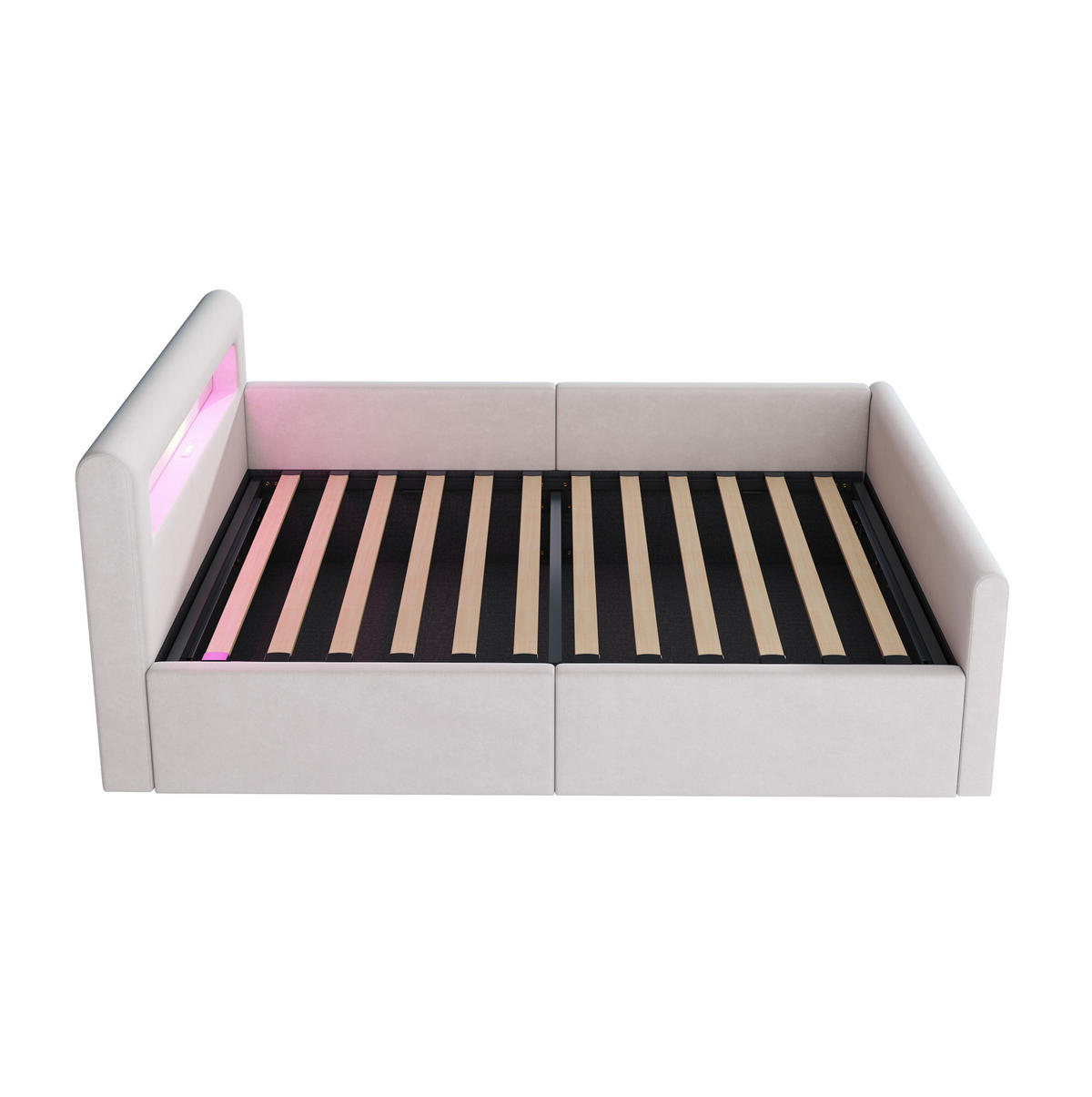 KINDER-POLSTERBETT aus Samt 90x200 cm Beige mit LED, USB-Anschluss und hydraulischem Bettkasten - Beige, Textil (90/200cm) - IVMEU