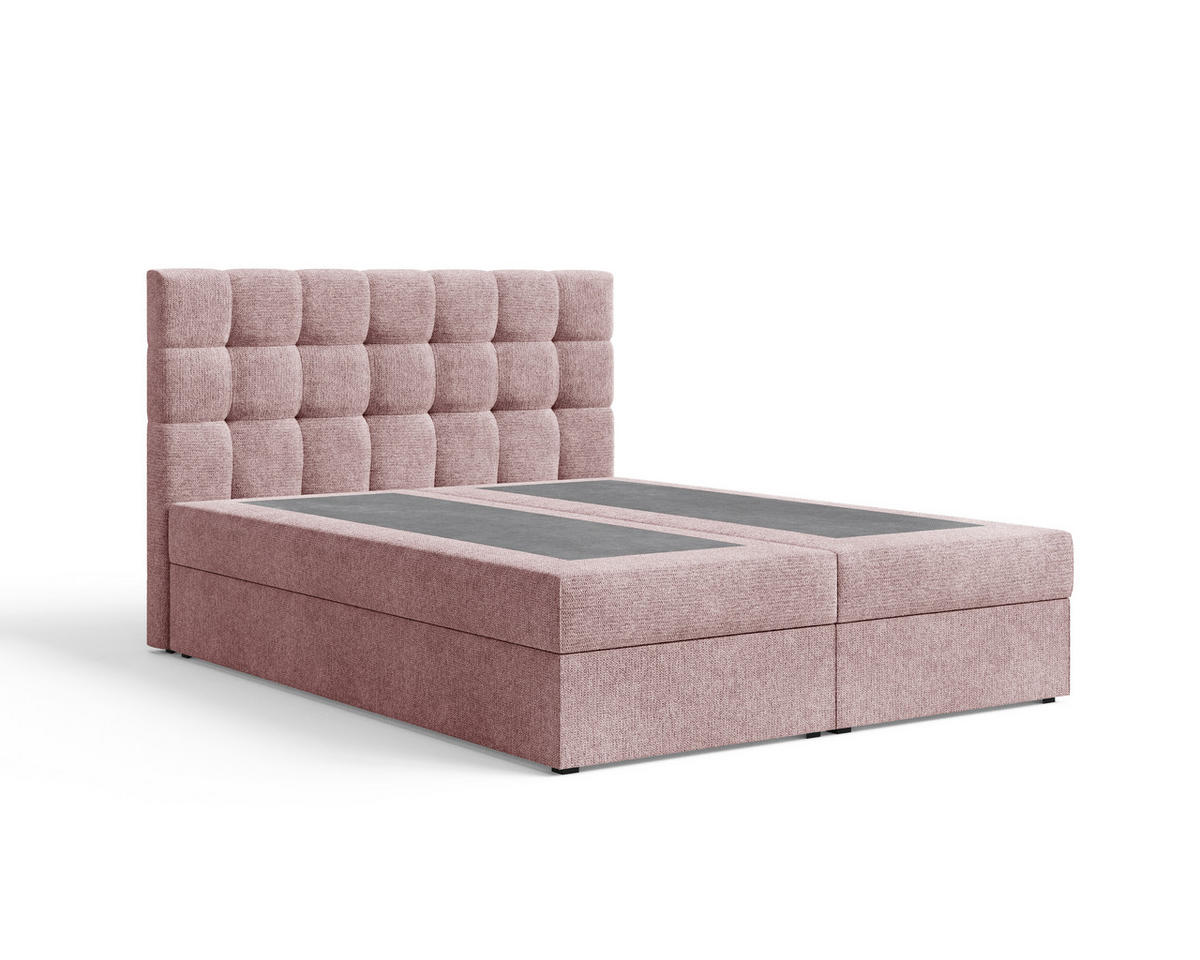 BOXBETT - Bett 05 OSLO - Aragon - 140x200 cm - mit Bettkasten und Komfort-Topper - Rosa, Holz (140/200cm) - ROYAL24_MARKT