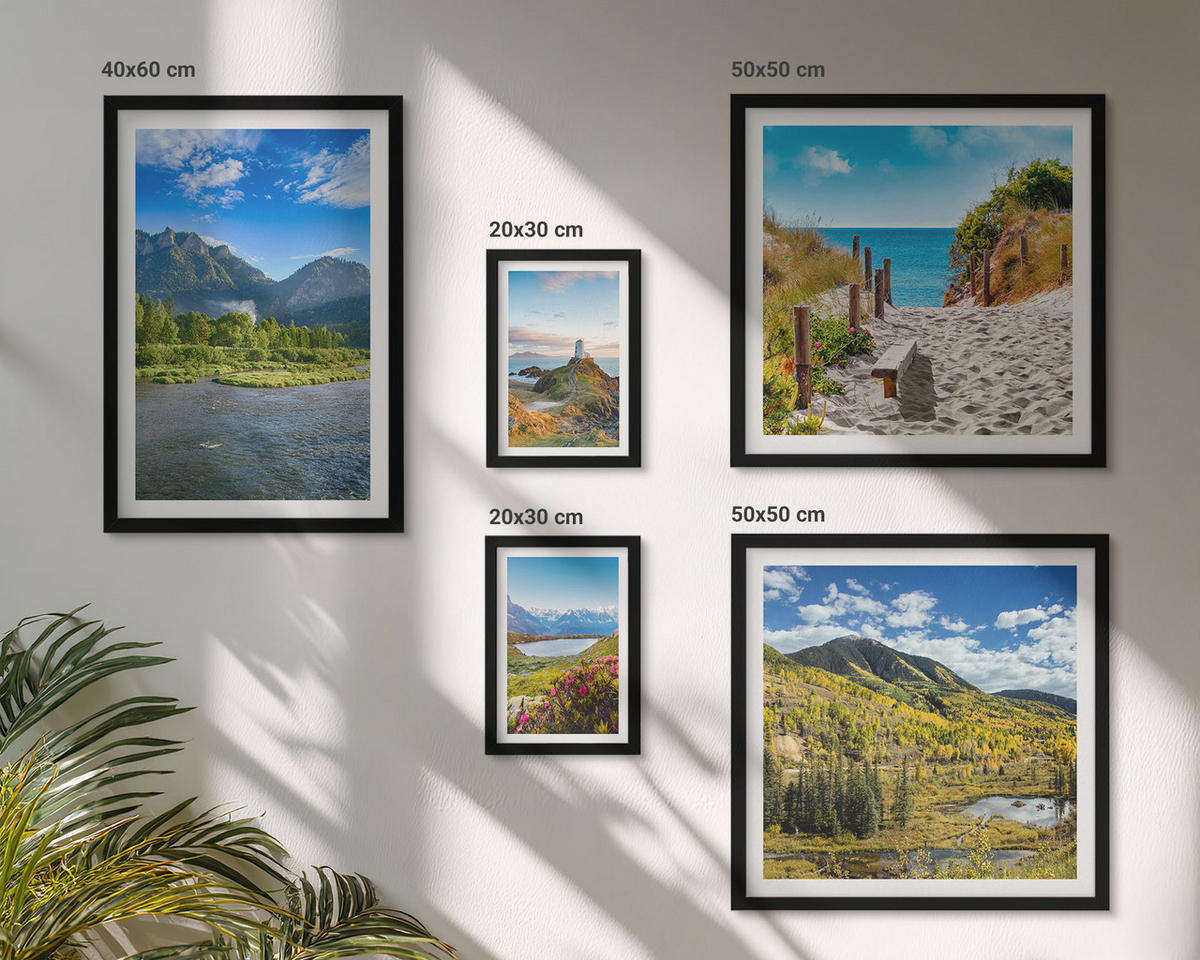 WANDBILDER 5er-Set - 50x50 cm & 20x30 cm & 40x60 cm Schwarzer Rahmen - See, Brücken, Berge - Schwarz, Kunststoff (40/60cm) - ArtPrintCave
