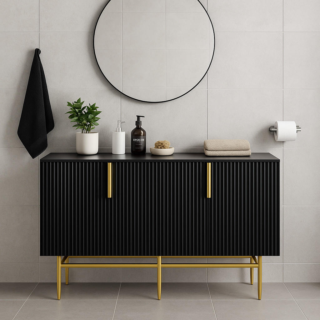 SIDEBOARD mit 4 Türen und Goldakzenten, 152.5/40.5/80cm - Schwarz, Holzwerkstoff (152.5/80/40.5cm) - Urban Meuble