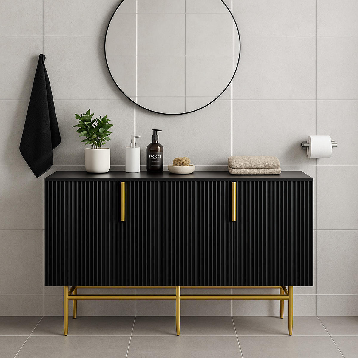 SIDEBOARD mit 4 Türen und Goldakzenten, 152.5/40.5/80cm - Schwarz, Holzwerkstoff (152.5/80/40.5cm) - Urban Meuble