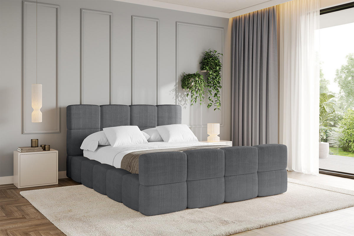POLSTERBETT mit Bettkasten und Lattenrost, Bett mit Kopfteil, Boxbett ohne Matratze, Doppelbett mit Stauraum - NATA-Z 120x200 Dunkelgrau - Chromfarben, Holzwerkstoff/Textil (120/200cm) - ALTDECOR