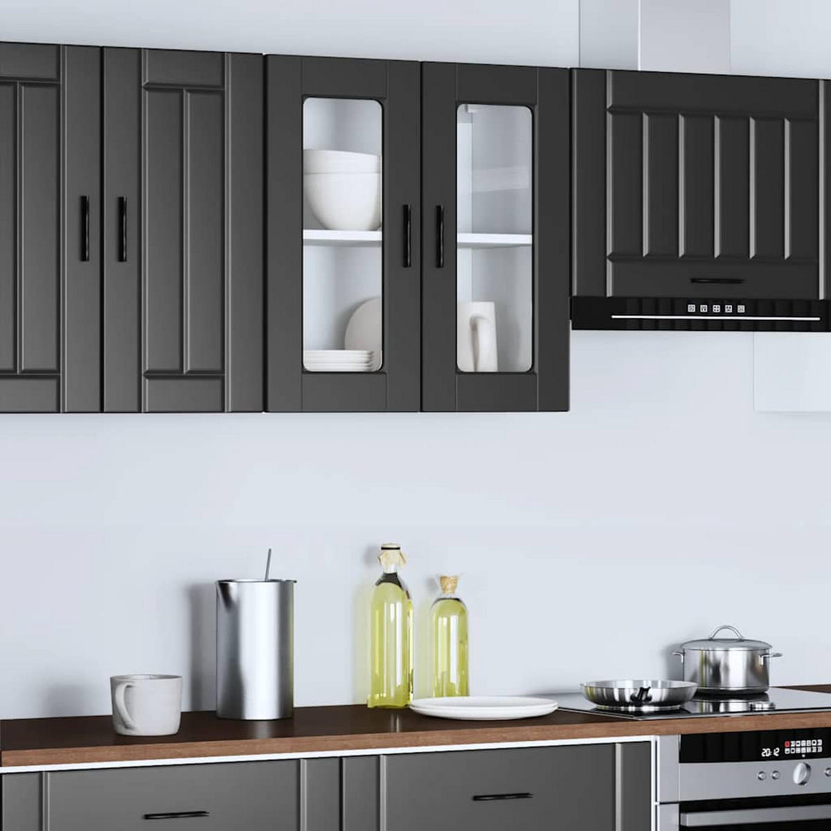 KÜCHEN-HÄNGESCHRANK Mit Glastür Schwarz - Schwarz, Holzwerkstoff (31/60/60cm) - vidaXL