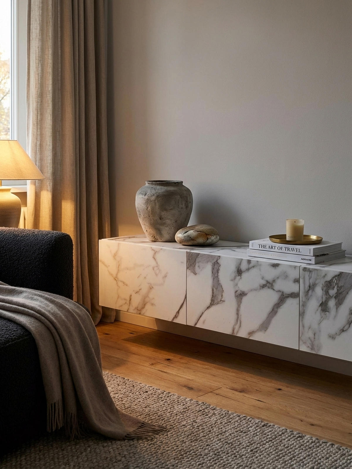 TV-LOWBOARD hängend groß, Marmor-Optik, Klapptüren, modern, Weiß 160x30x30 cm - Weiß, Metall (160/30/30cm) - KADIMA DESIGN