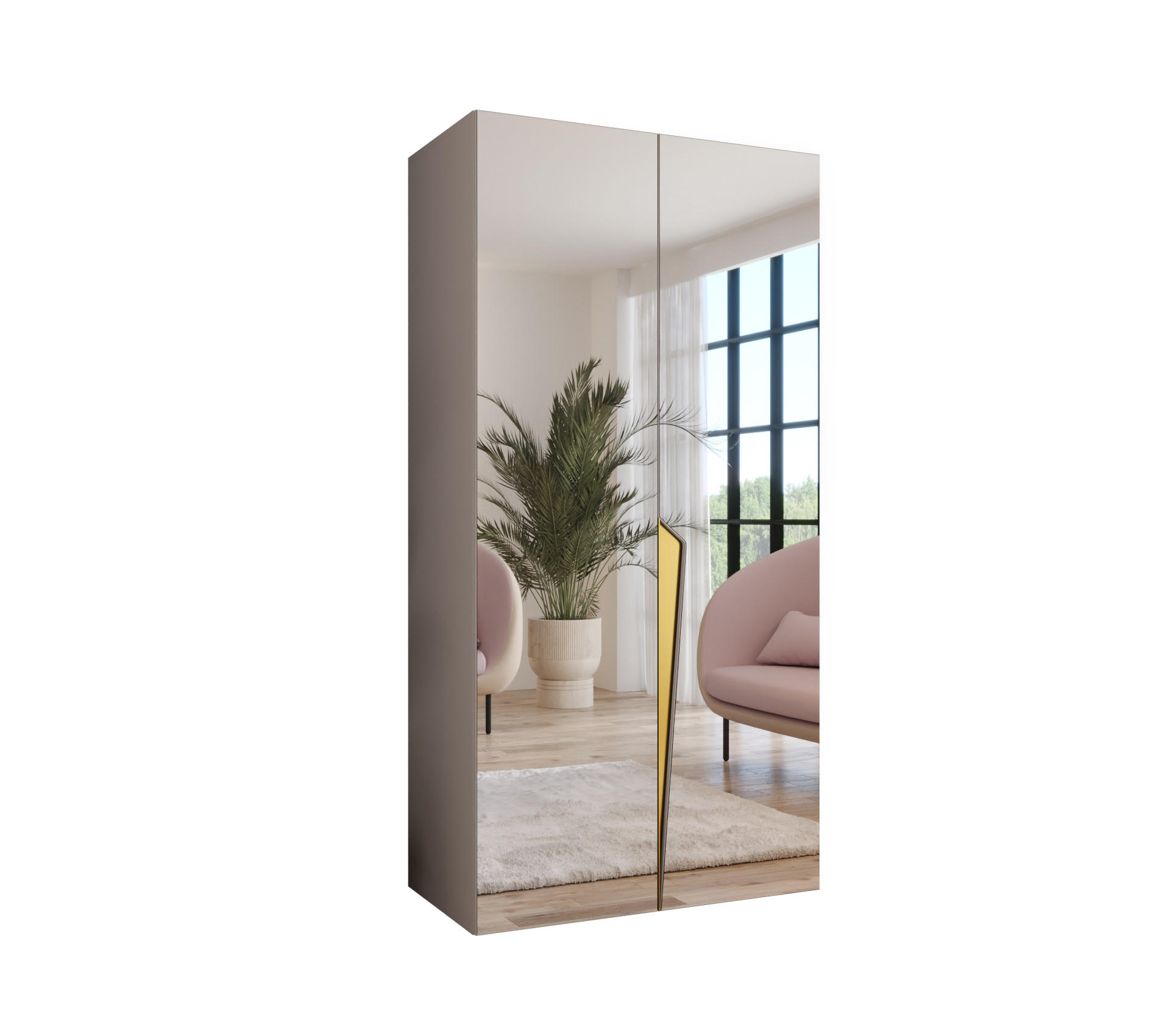 DREHTÜRENSCHRANK 202/100/52 2-türig - Beige/Goldfarben, Holz/Metall (100/202/52cm) - Abiks Möbel