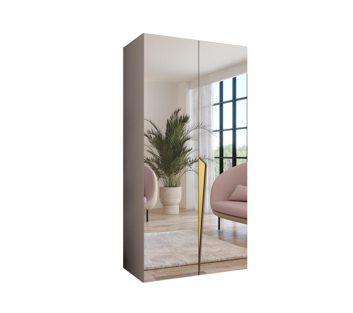 DREHTÜRENSCHRANK 202/100/52 2-türig - Beige/Goldfarben, Holz/Metall (100/202/52cm) - Abiks Möbel