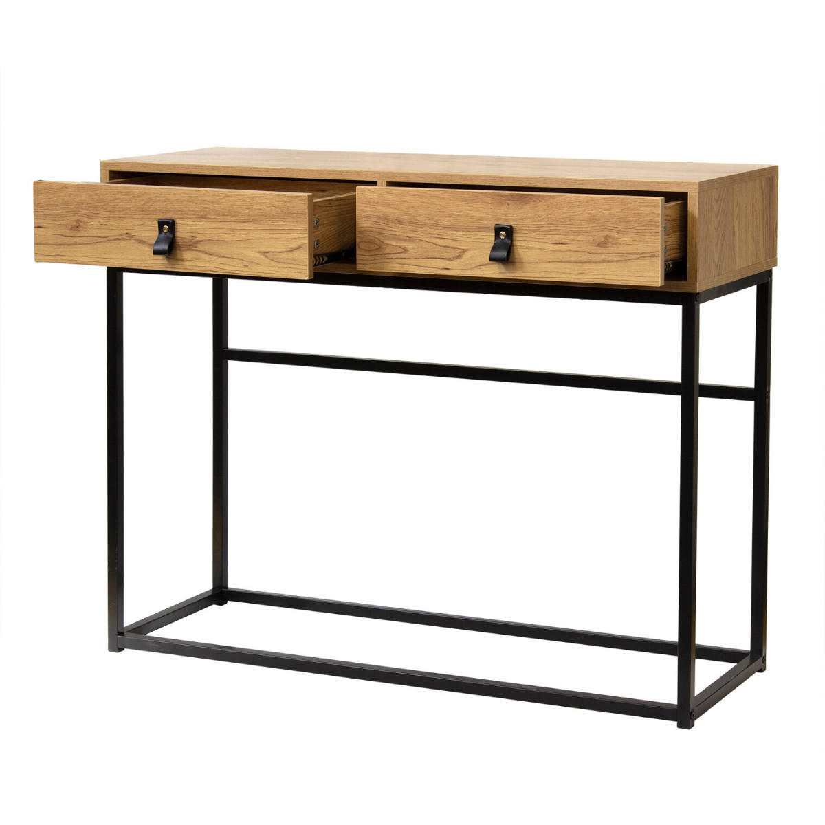 KONSOLE in Eichenoptik mit 2 Schubladen und Metallfüßen L100 cm - JILL - Apfelbaumfarben, Holzwerkstoff (100.3/35.3/80.5cm) - Calicosy