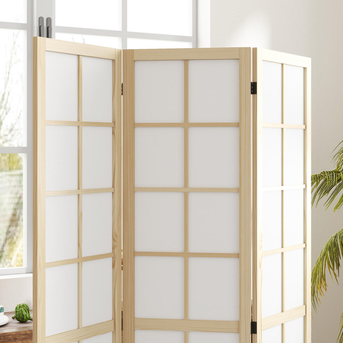 PARAVENT Kiefernholz, Vliesstoff Naturholz - Weiß/Naturfarben, Holz/Textil (1.7/170/120cm) - HOMCOM