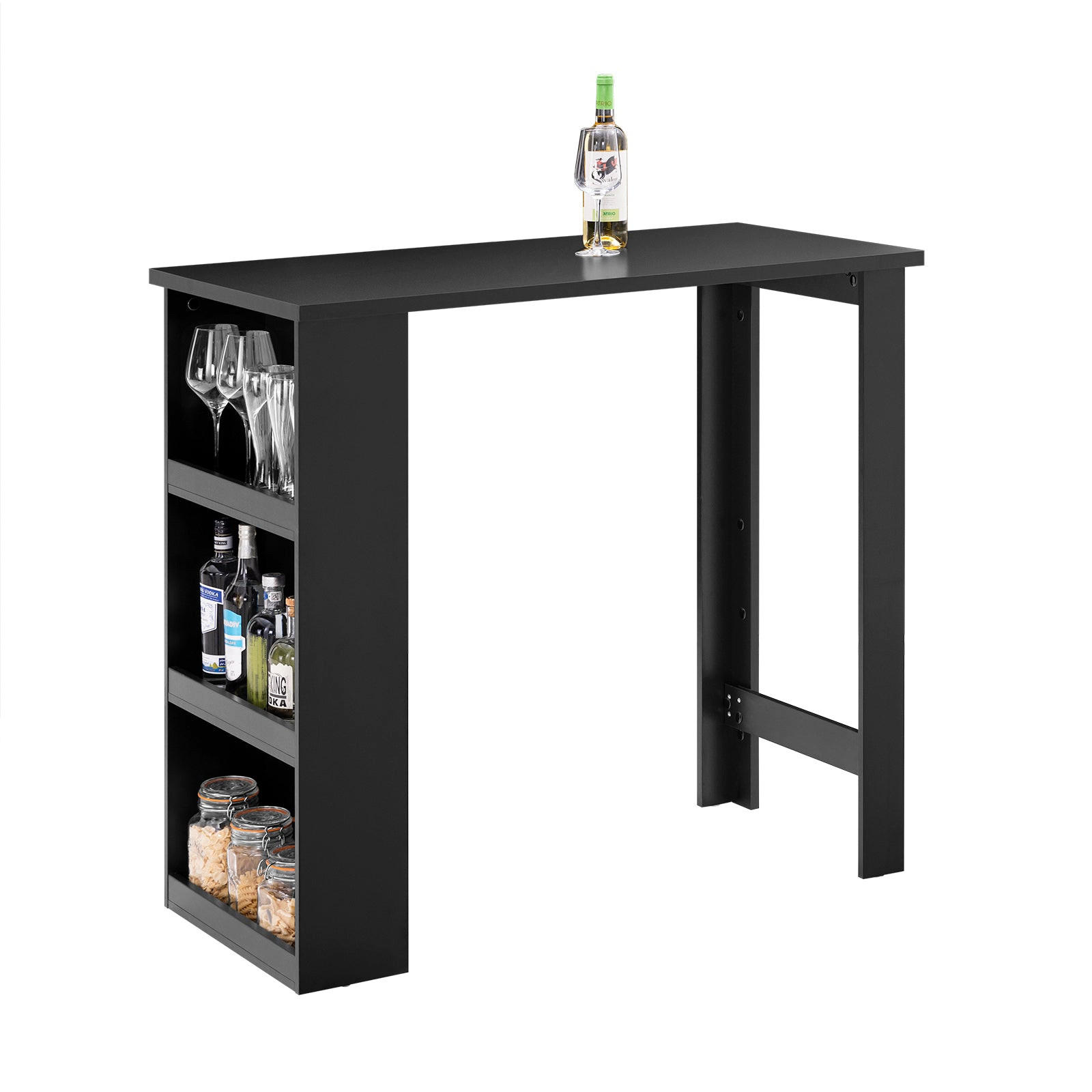 BARTISCH mit 3 Ablageflächen, Schwarz 112x106x57 cm - Schwarz, Holzwerkstoff (57/112/106cm) - SoBuy