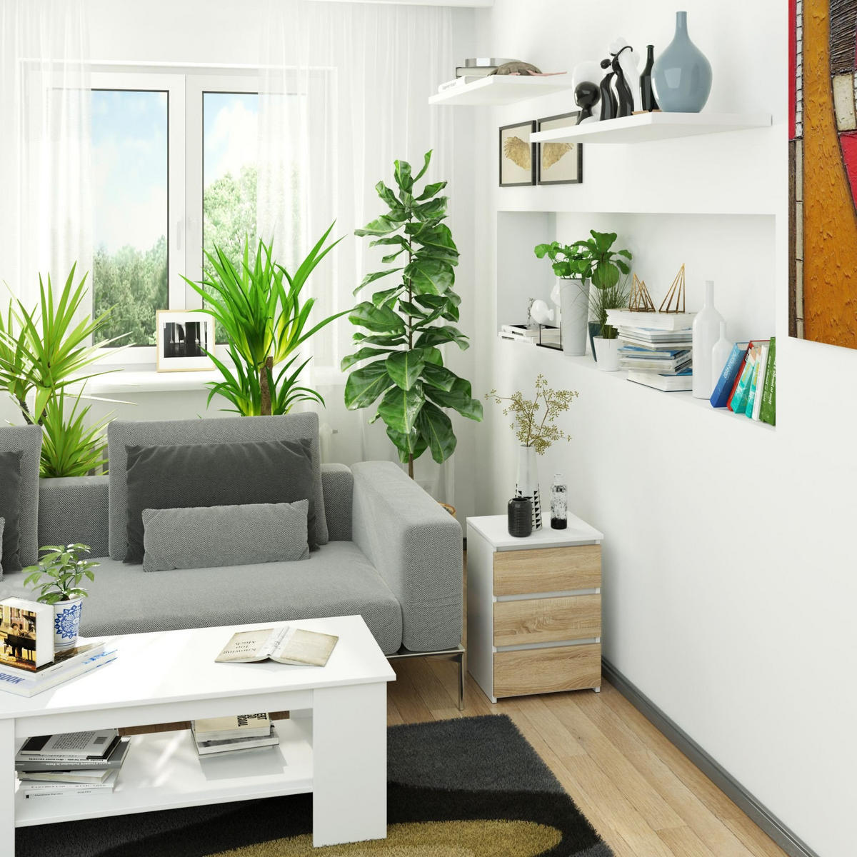 NACHTSCHRANK CL34, Weiß-Sonoma, 40x35x57 cm - Weiß/Sonoma Eiche, Holz (40/57/35cm) - Milordbikes