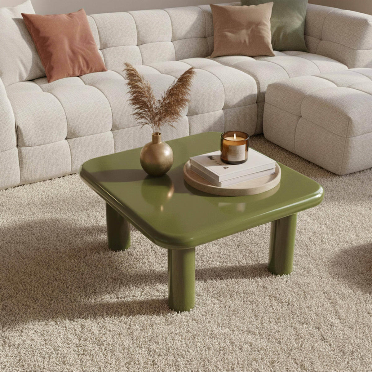 COUCHTISCH, Olivgrün - Grün, Holzwerkstoff (75/75/41cm) - Oviala