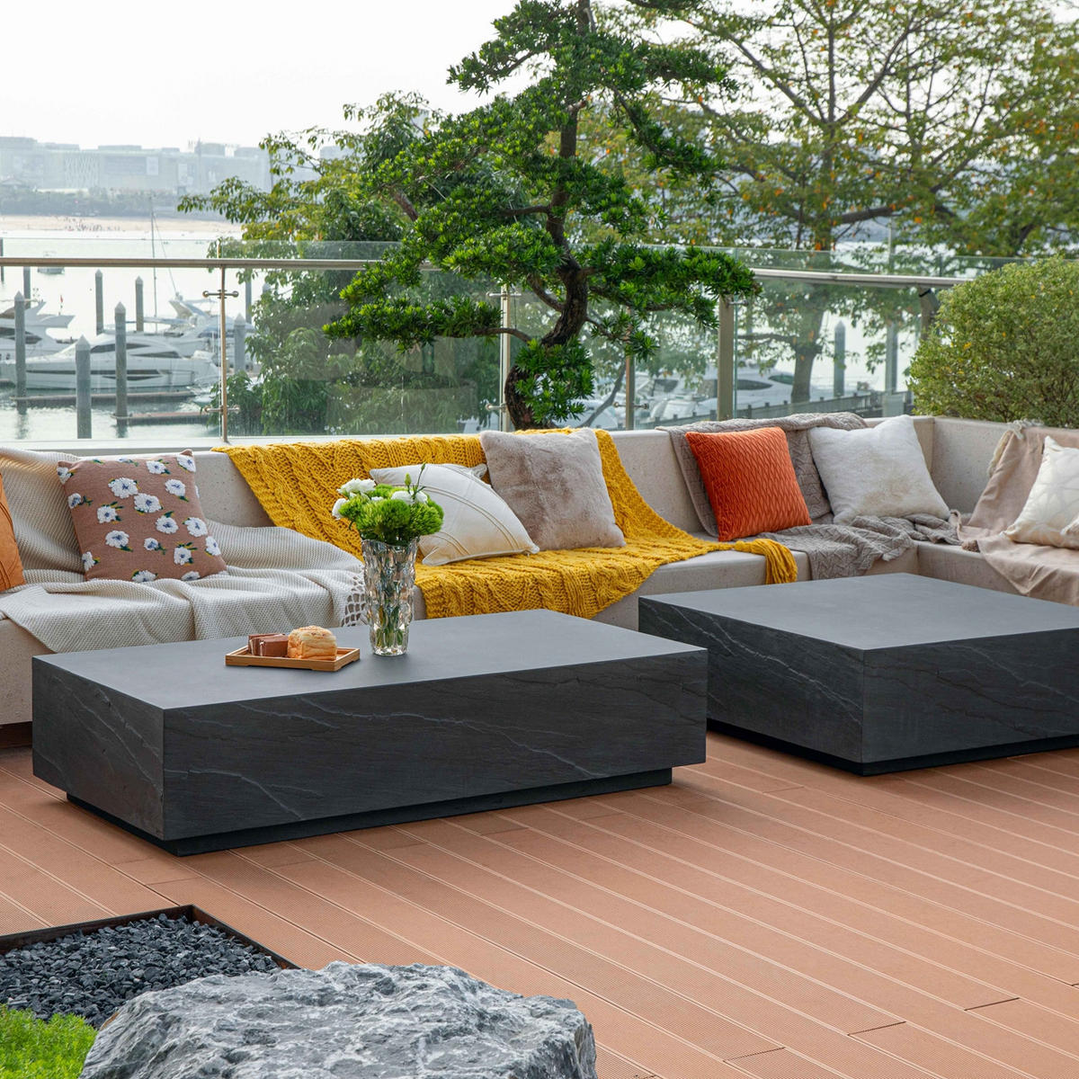 COUCHTISCH COLORADO aus GF-Beton Quadrat, Wetterbeständig, 102x102x36 cm - Dunkelgrau, Naturmaterialien (102/102/36cm) - Elementi