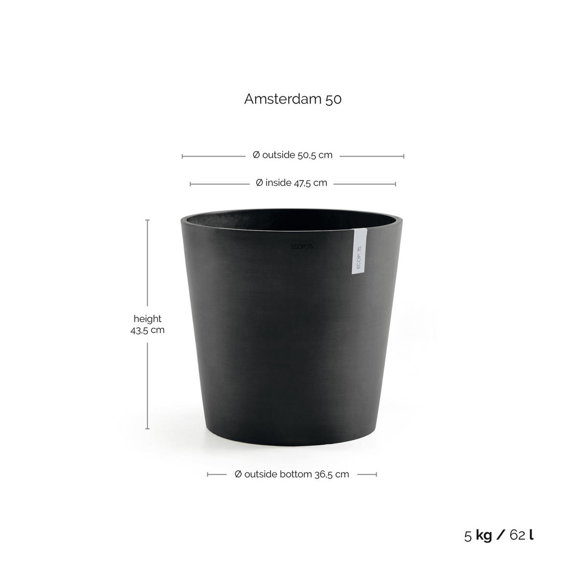 BLUMENTOPF Amsterdam 50,5/43,5 cm Dunkelgrau - Dunkelgrau, Kunststoff (50.5/43.5cm) - Ecopots