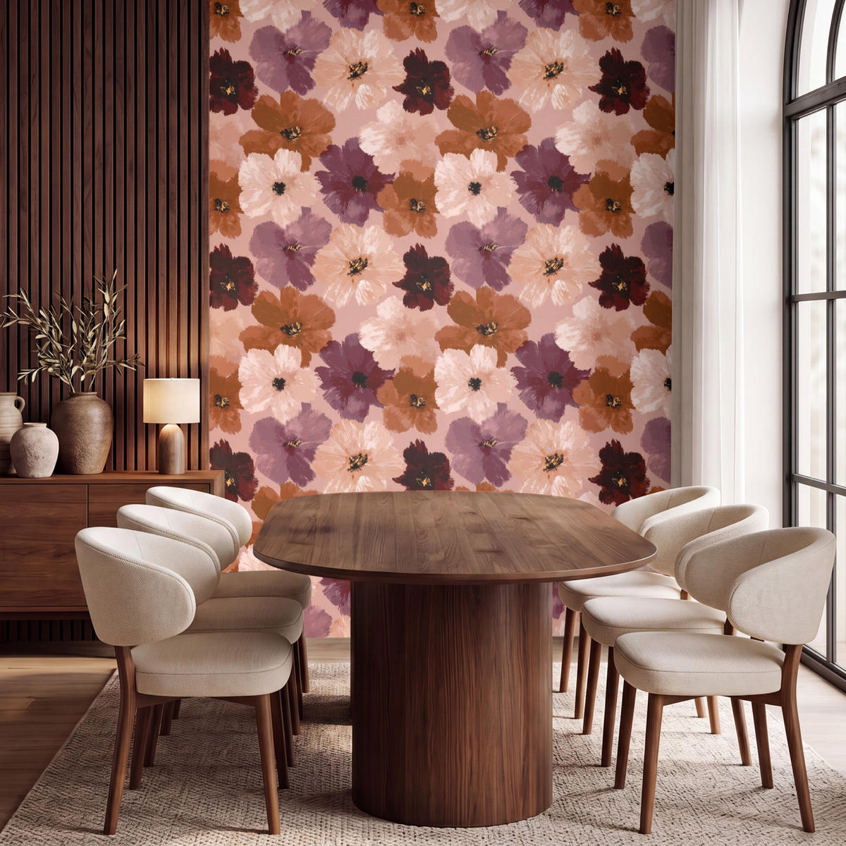 TAPETE - Blumen - Abstrakt - Erdtöne - 220x300 cm - Multicolor, Papier (220/300cm) - OnlyWow