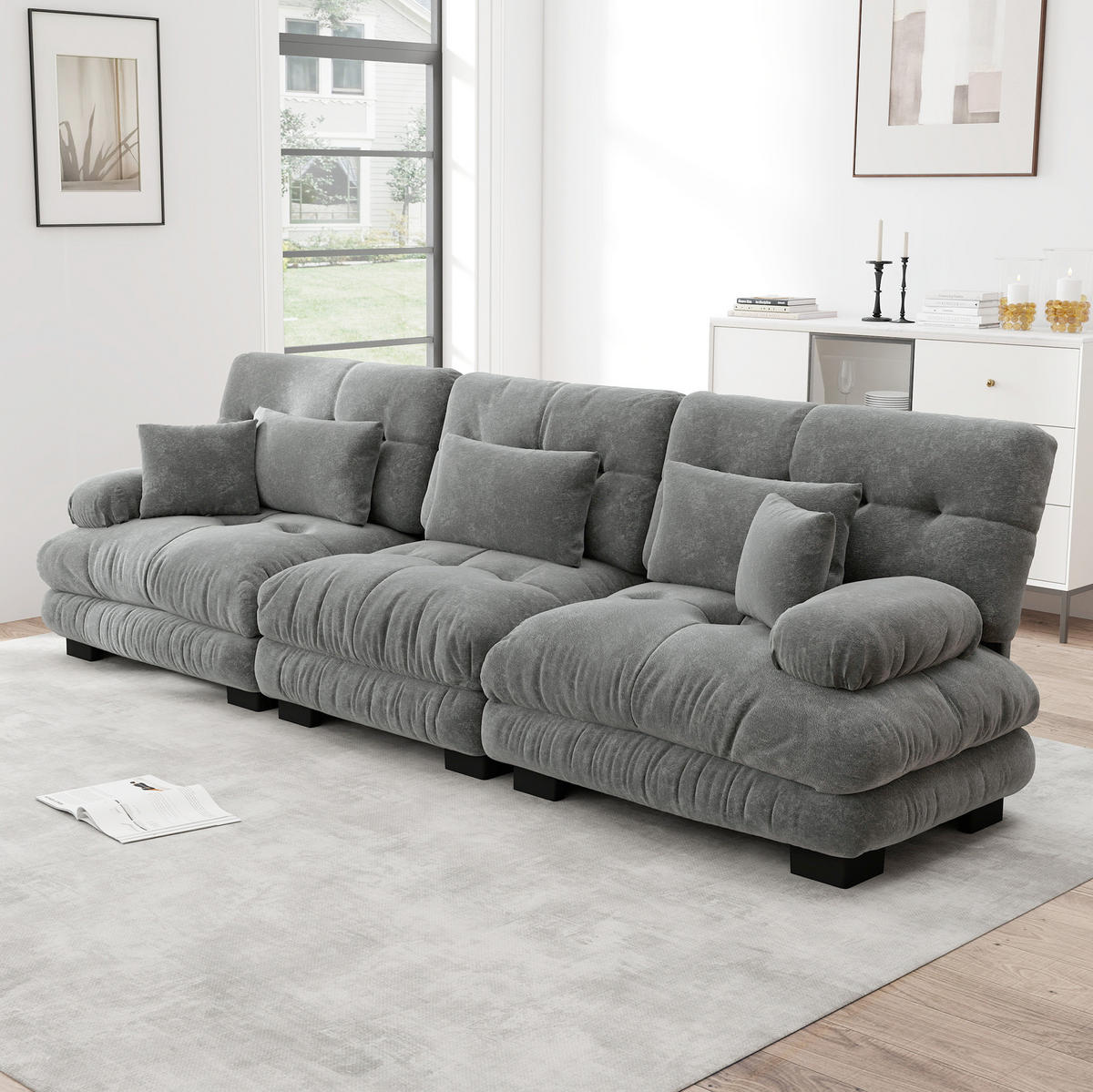 3-SITZER 313/77/81 cm Ecksofa grau aus Chenille mit Tiefensitz - Grau, Textil (77/81/313cm) - OKWISH