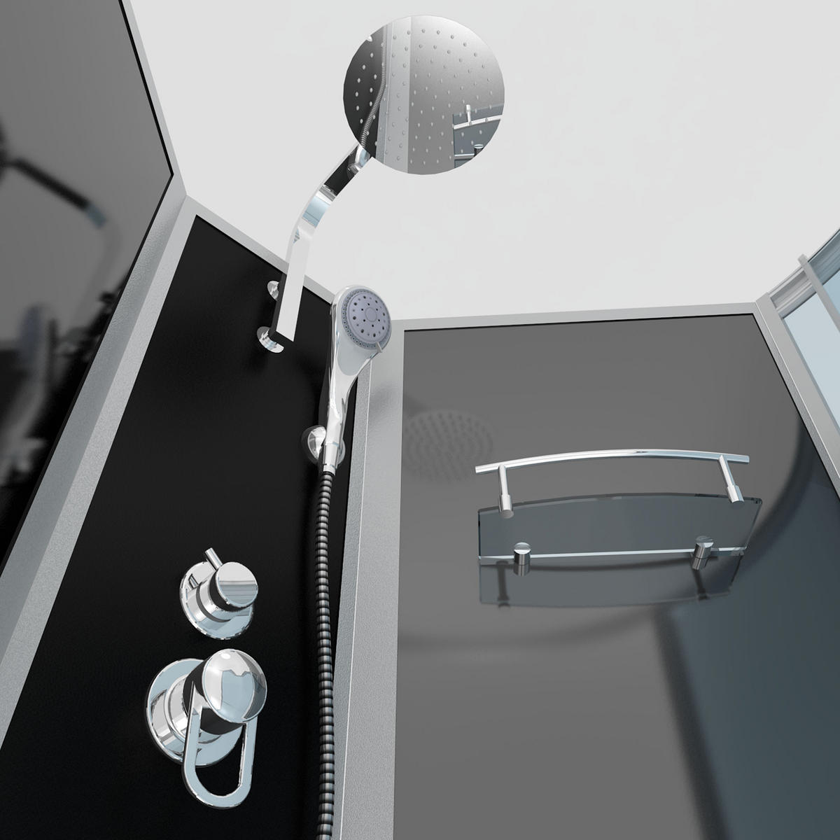 WHIRLPOOL Wanne Duschkabine sw K50-L30-WP 170x100 - Schwarz, Glas/Kunststoff (98/225/170cm) - AcquaVapore by Sandra Jentho