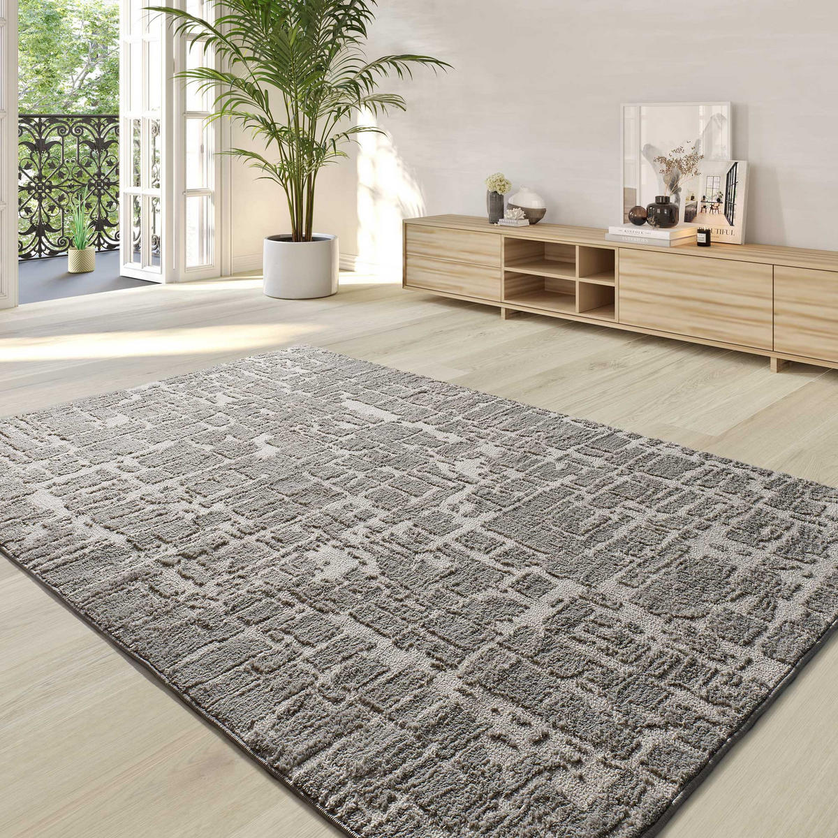 HOCHFLORTEPPICH im skandinavischen Stil Silber Lima 120/170 cm - Silberfarben, Naturmaterialien/Textil (120/170cm) - Atticgo