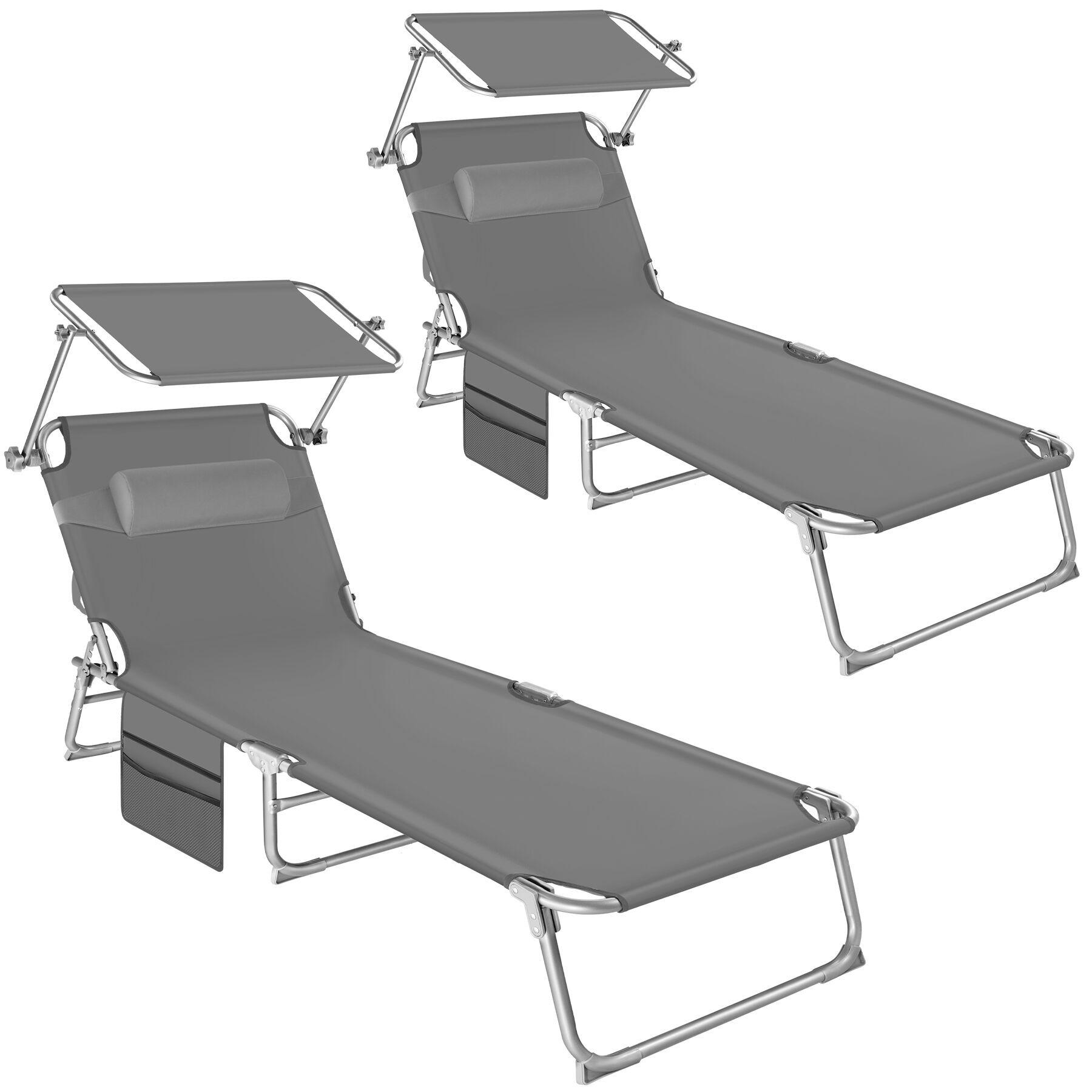 SONNENLIEGE 2er Set Chloé, 190 x 68 x 28 cm, mit Seitentasche, grau - Grau, Kunststoff (68/111/161cm) - tectake