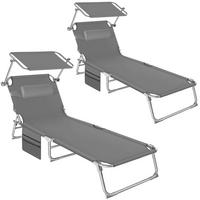 SONNENLIEGE 2er Set Chloé, 190 x 68 x 111 cm, mit Seitentasche, grau - Grau, Kunststoff (68/111/161cm) - tectake