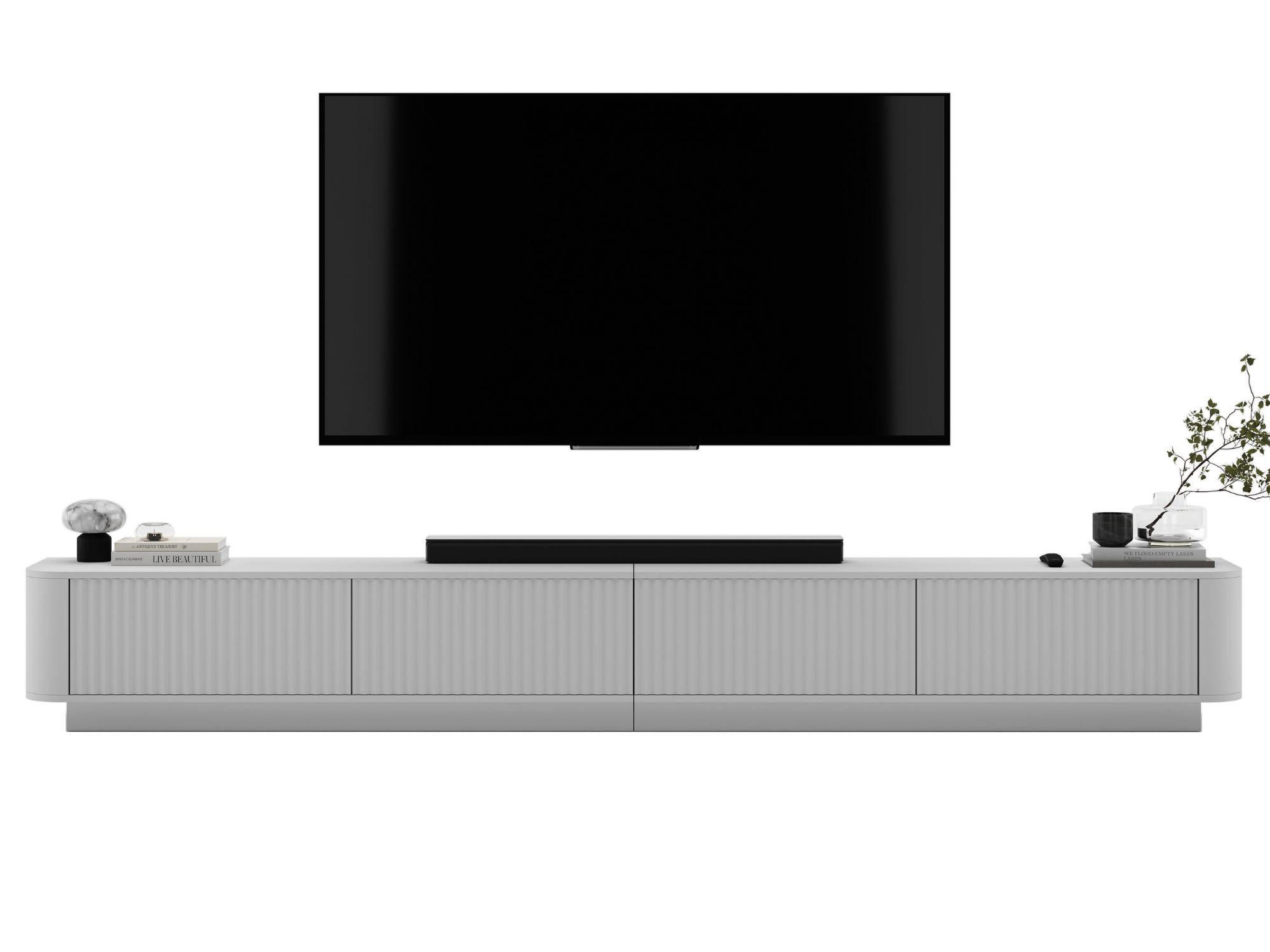 Meble Lindner TV stolek Aurora, sada 2 kusů s podstavcem, matná bílá, 280 cm