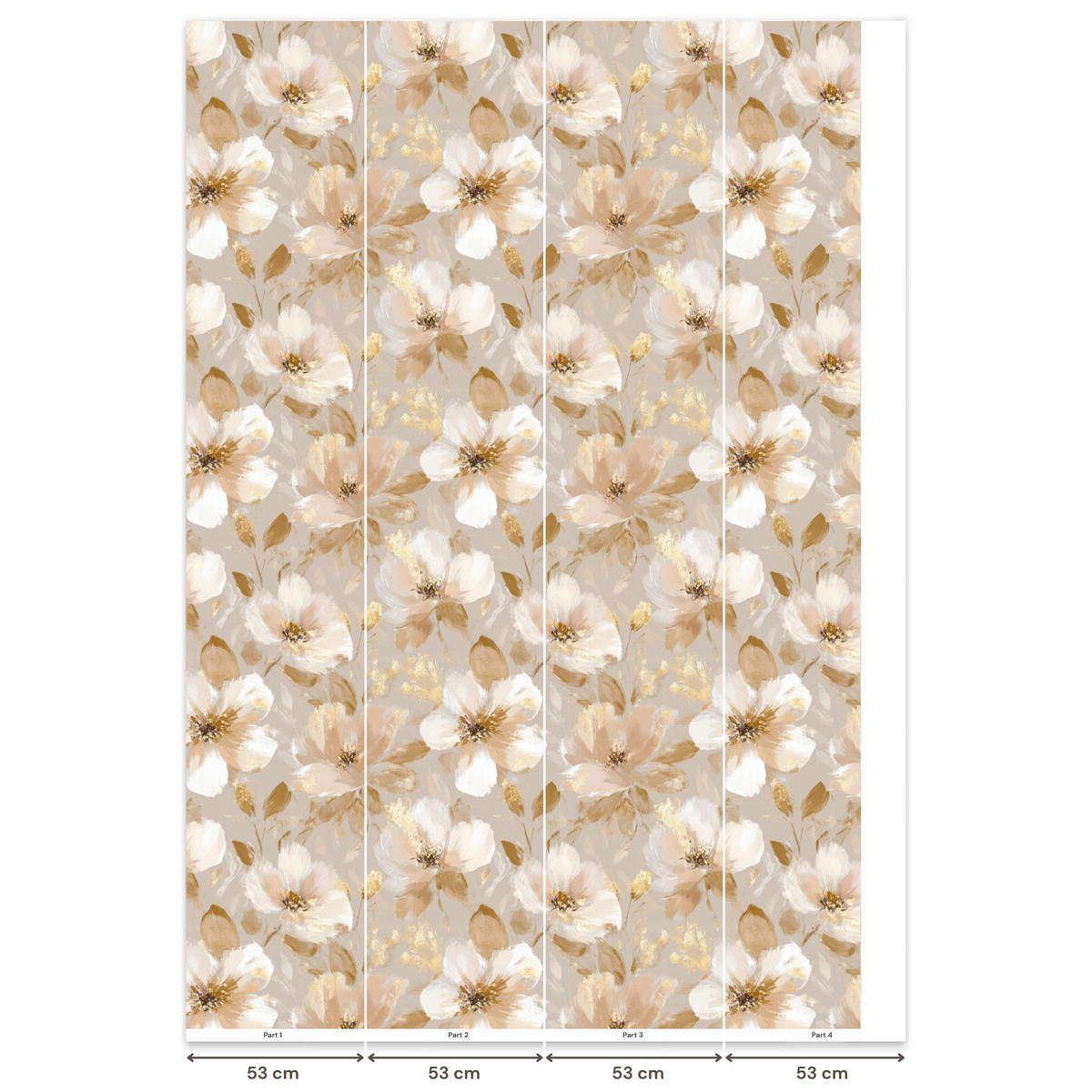 TAPETE - Blumen - künstlerisch - Gold - 200x300 cm - Beige, Papier (200/300cm) - OnlyWow