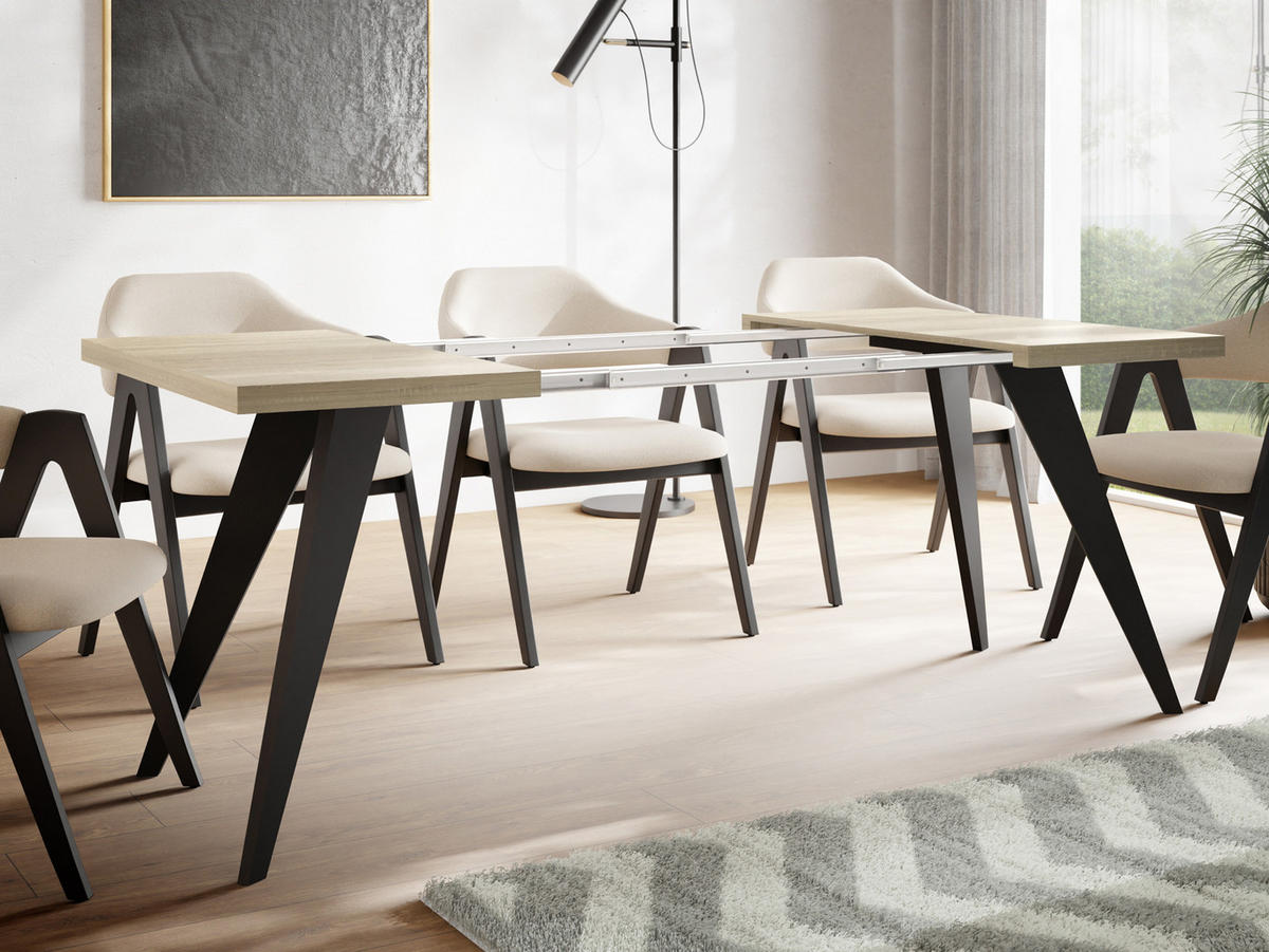 ESSTISCH Quadro quadratischer ausziehbarer, Sonoma Eiche 100-200/100/76 cm - Schwarz/Sonoma Eiche, Holz/Holzwerkstoff (100/100/76cm) - WFL GROUP