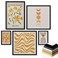 WANDBILDER 5er-Set - 50x50 cm & 20x30 cm & 40x60 cm Schwarzer Rahmen - Geometrische Pflanzenmuster - Schwarz, Kunststoff (40/60cm) - ArtPrintCave