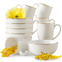 FRÜHSTÜCKSGESCHIRRSET AD BELLA, 12-tlg - Ecru/Goldfarben, Keramik (14/10.5/14cm) - KONSIMO®