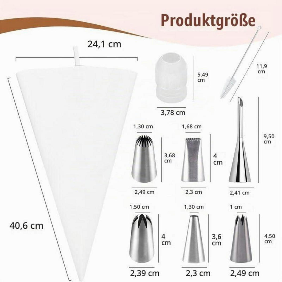 SPRITZBEUTEL Set 11-teilig mit Tüllen und Bürste - Weiß, Textil (24.1/1/40.6cm)
