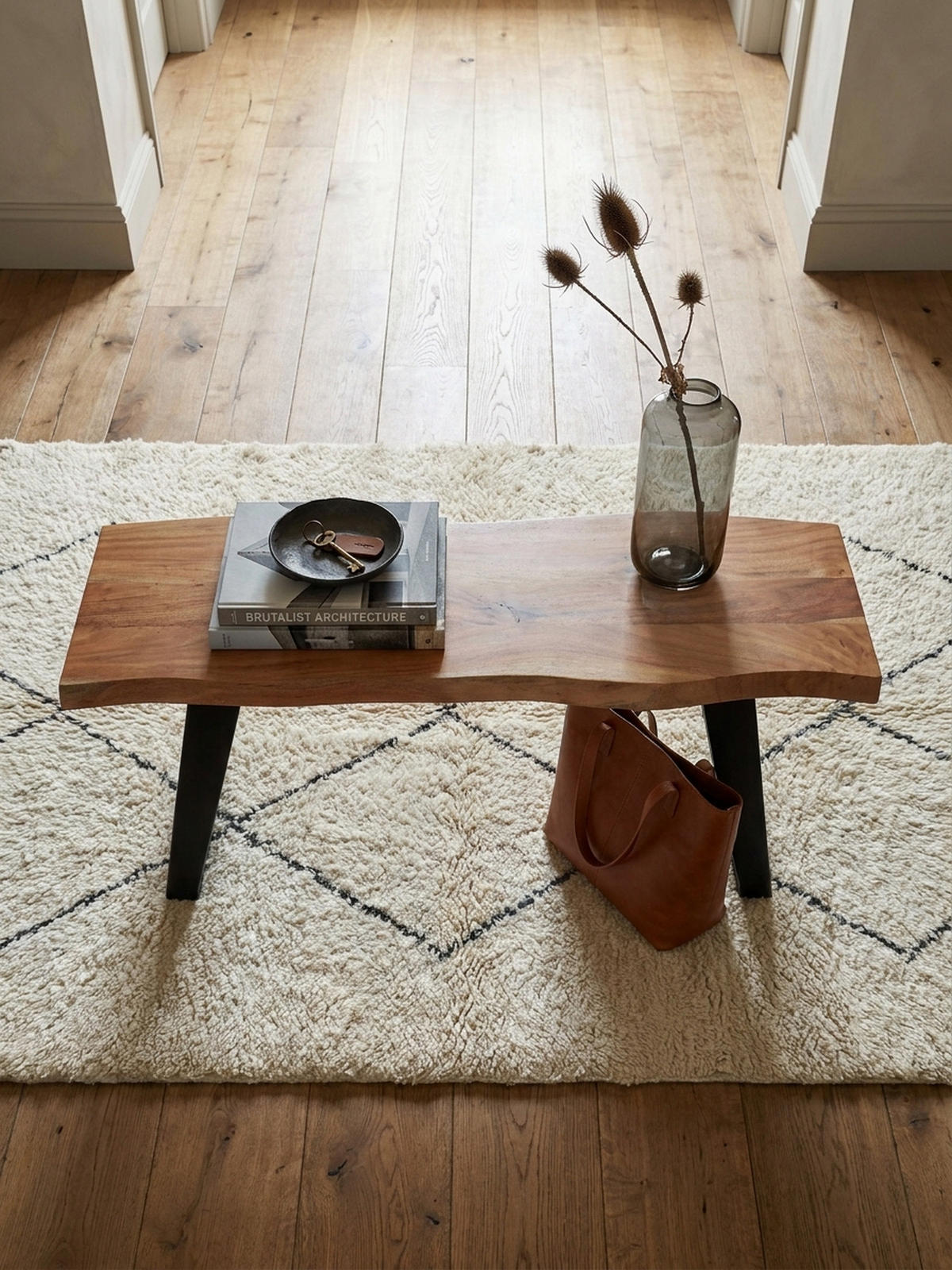 SITZBANK – Akazie Massivholz/Metall, 120x40x45,5 cm, mit Baumkante, U-Beine - Schwarz/Braun, Holz/Metall (120/46/40cm) - KADIMA DESIGN