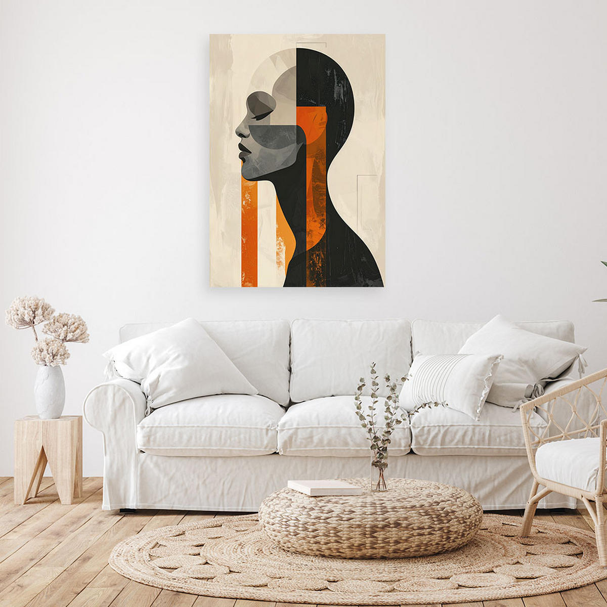 LEINWANDBILDER, Ein minimalistisches Profil einer Frau in einer geometrischen Komposition - Orange, Textil (60/90cm) - Feeby
